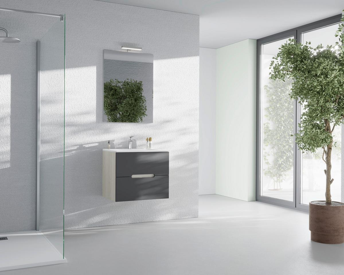 MASCĂ PENTRU LAVOAR IRIS - stejar Bianco/antracit, Modern, material pe bază de lemn (60/51/46cm)