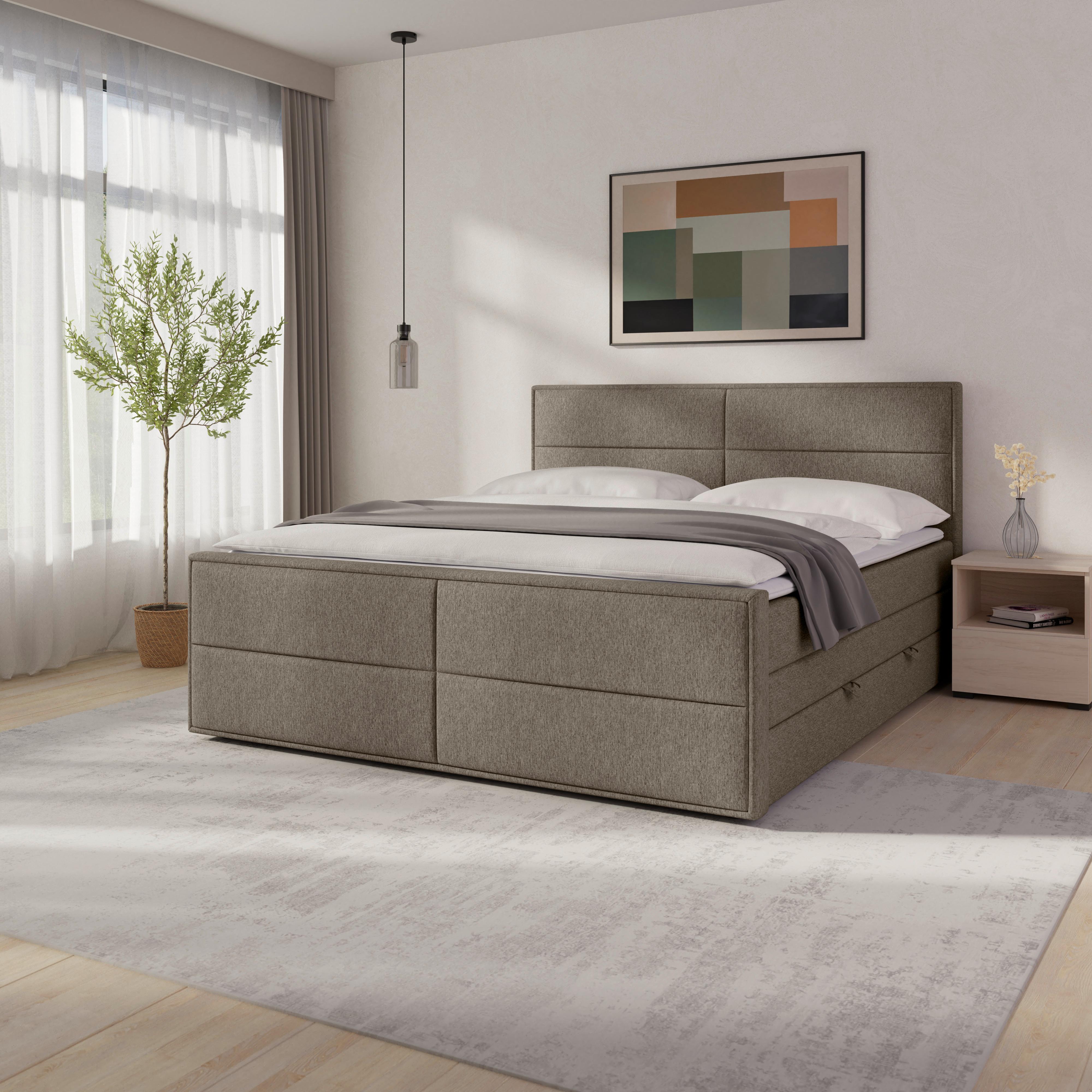 Boxspringbett Palermo ca. 180x200 cm Naturfarben - Beige, MODERN, Holz/Holzwerkstoff (180/200cm) - MID.YOU