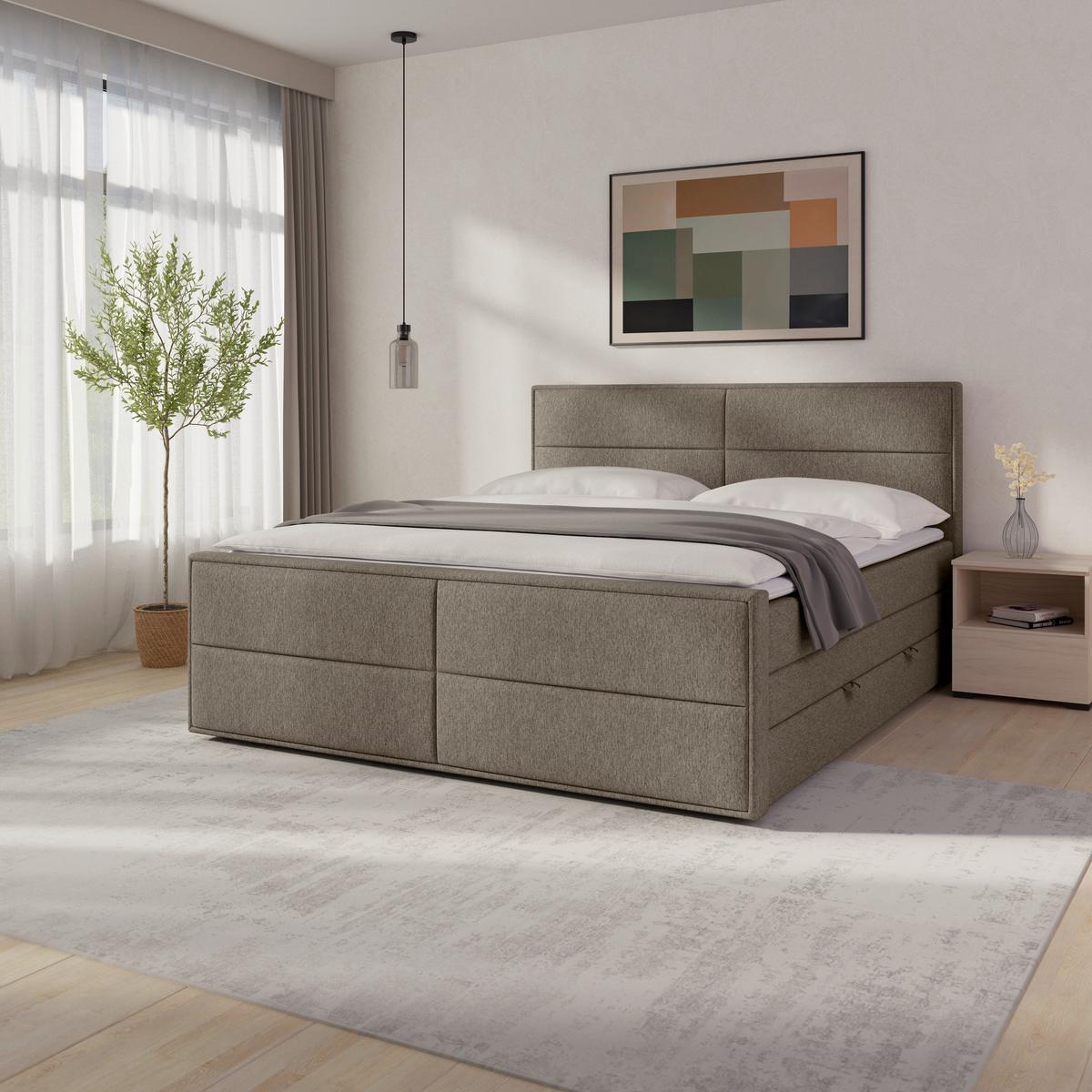 Boxspringbett Palermo ca. 180x200 cm Naturfarben - Beige, MODERN, Holz/Holzwerkstoff (180/200cm) - MID.YOU
