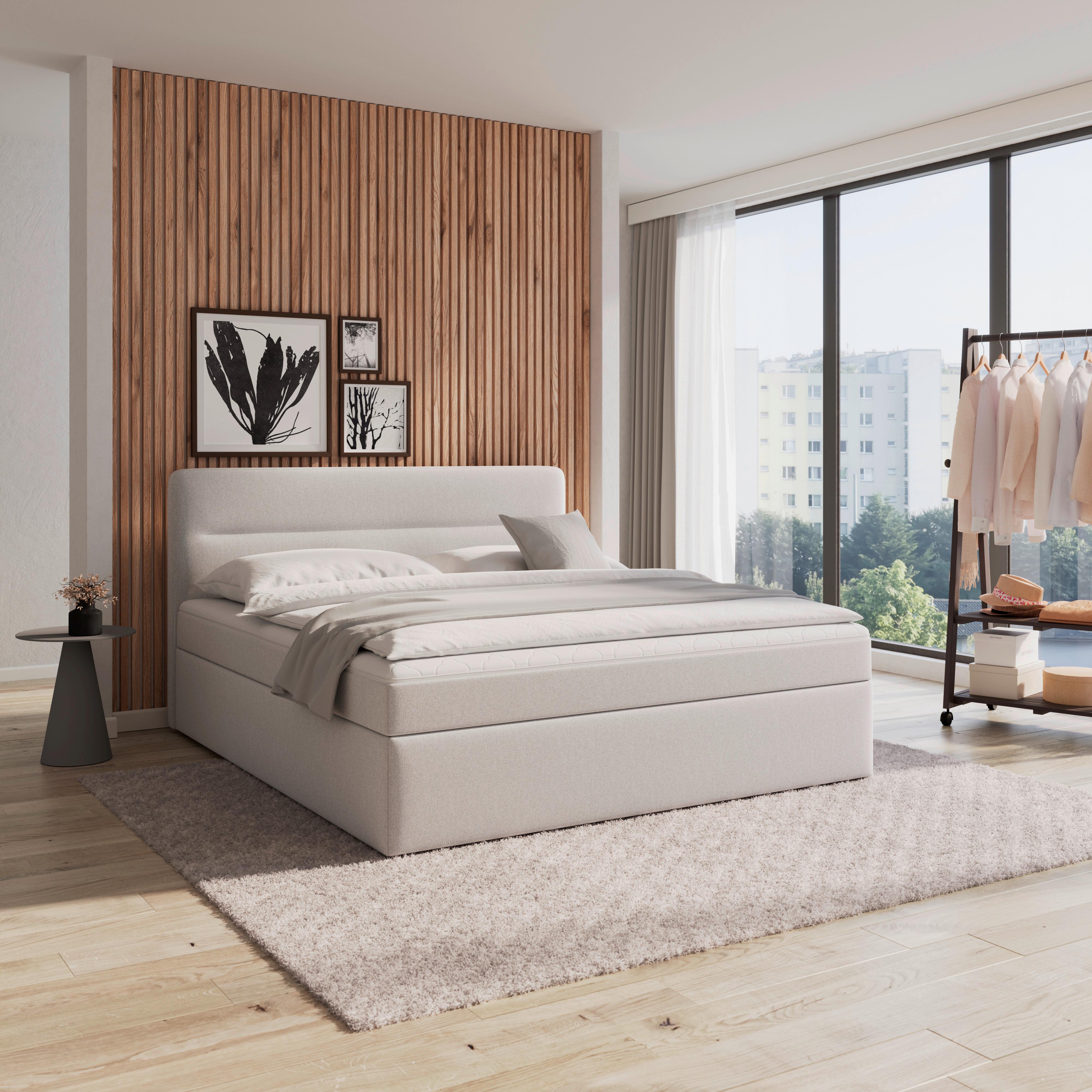 BOXSÄNG MARCO - ljusgrå/svart, Modern, trä/textil (180/200cm) - Bessagi Home
