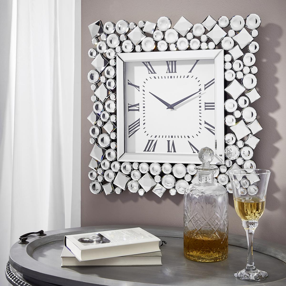ZEGAR ŚCIENNY GD-5403R - GLORY - kolor srebrny/czarny, materiał drewnopochodny/szkło (49/49/4,5cm) - Ambia Home