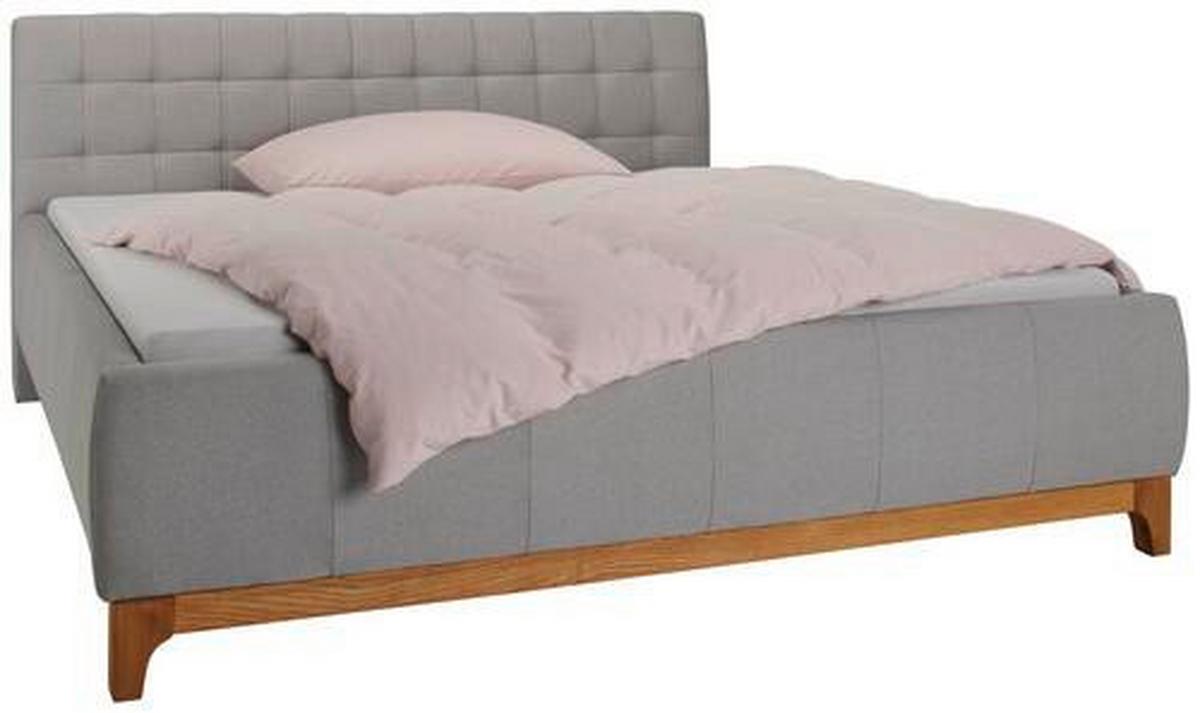 Bett aus Wildeiche ca. 140x200cm - Hellgrau, Konventionell, Holz/Textil (140/200cm) - Zandiara