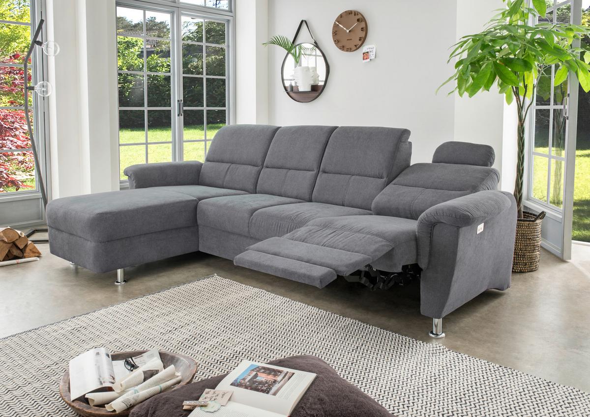 Wohnlandschaft Parole Anthrazit Mikrofaser - Chromfarben/Anthrazit, KONVENTIONELL, Textil/Metall (165/292cm) - Livetastic