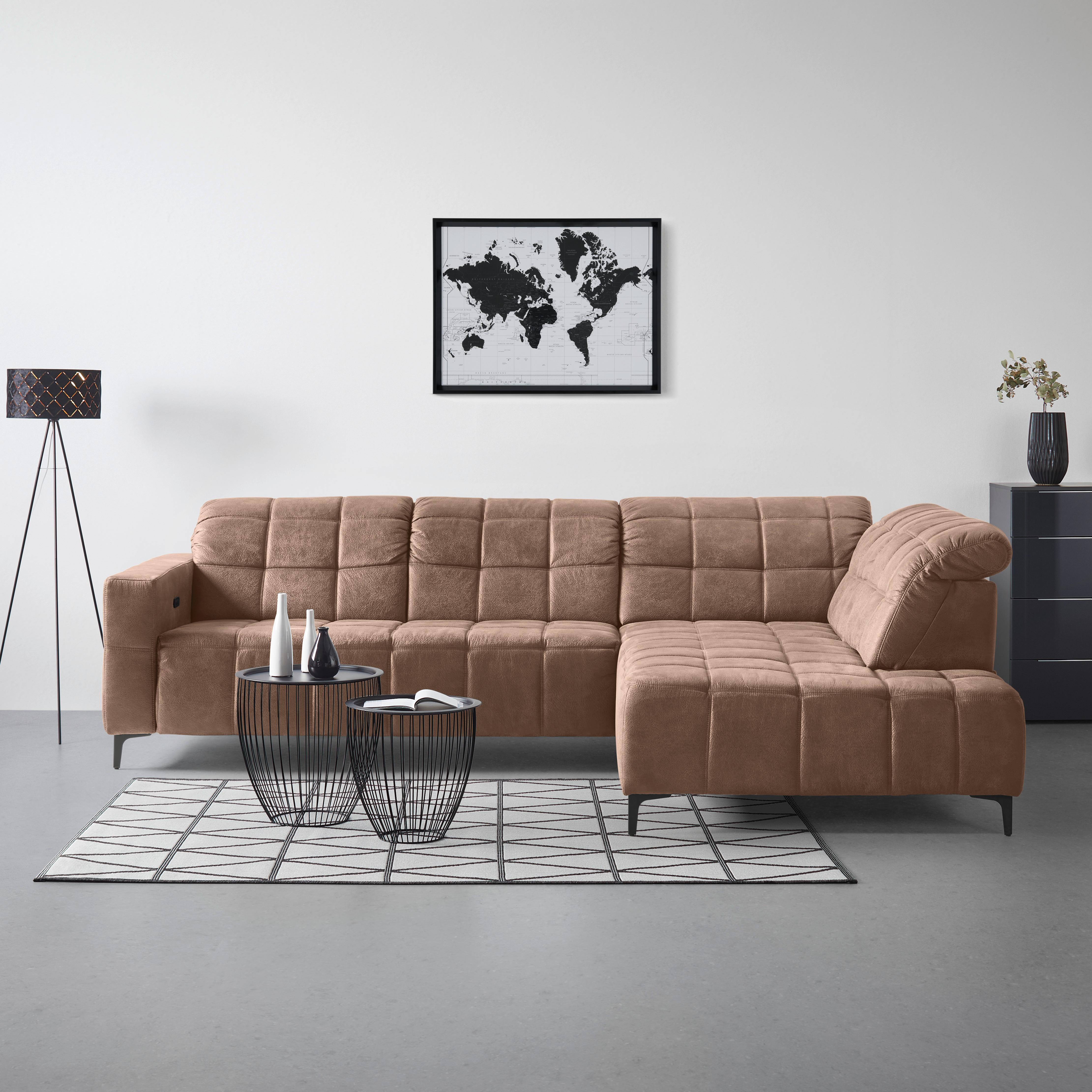 Ecksofa Panama rechts Terracotta - Terracotta/Schwarz, KONVENTIONELL, Textil/Metall (304/89-102/216cm) - Premium Living