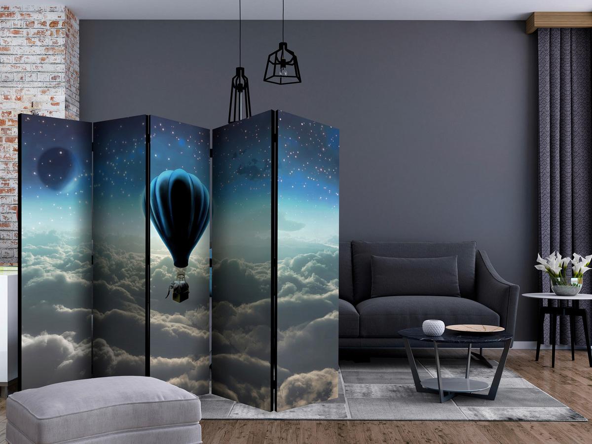 Paravan Night Expedition I, 5-Delni, Dvostranski - modra/siva, Basics, tekstil/les (225/172/3cm) - artgeist