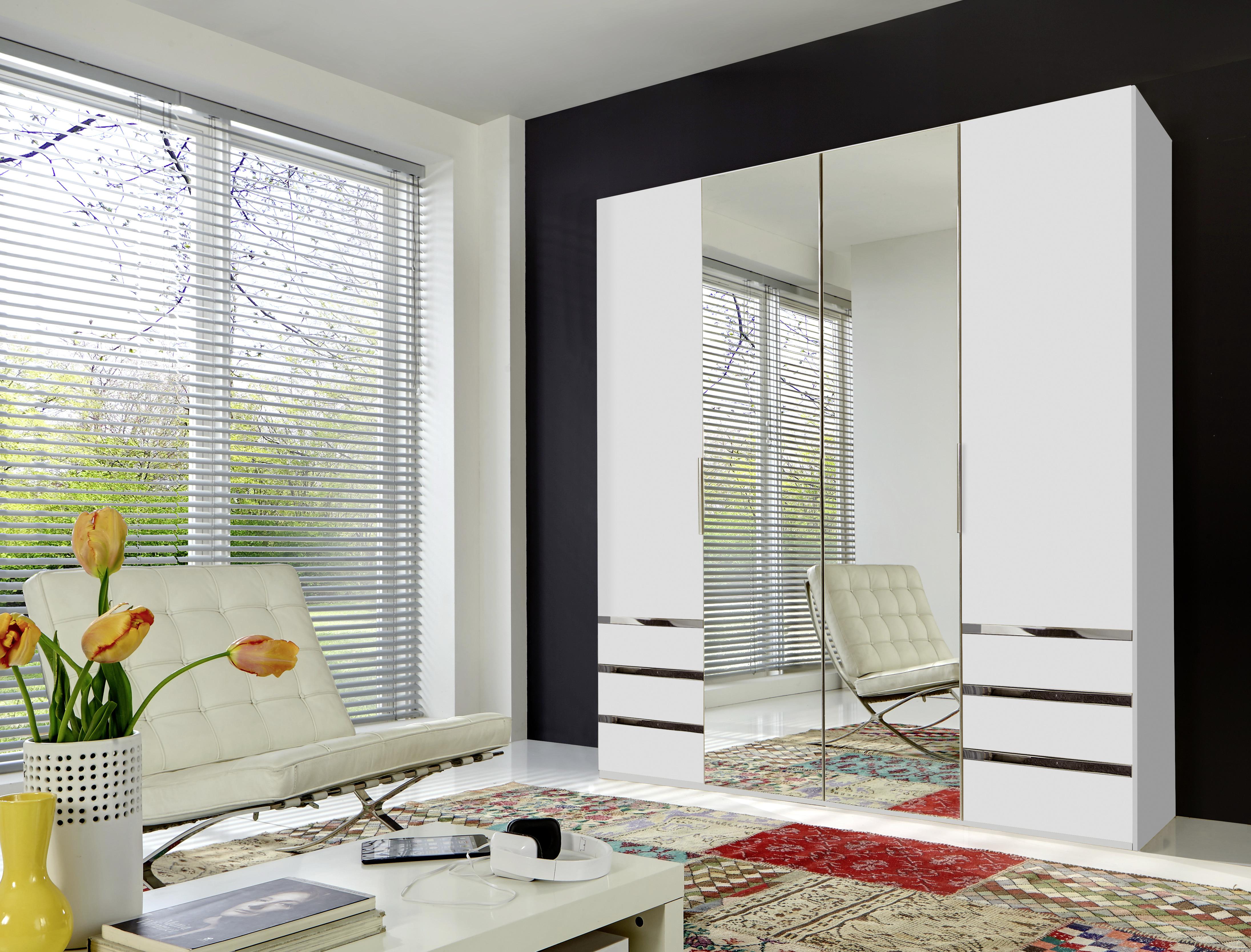 Drehtürenschrank Level 36A mit Spiegel ca. 200 cm Alpinweiß - Chromfarben/Silberfarben, MODERN, Glas/Holzwerkstoff (200/216/58cm) - MID.YOU