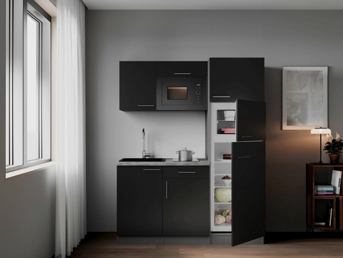 Küchenblock Oliver m. Geräten Schwarz - Schwarz/Grau, Trend, Holzwerkstoff/Metall (160cm) - Respekta