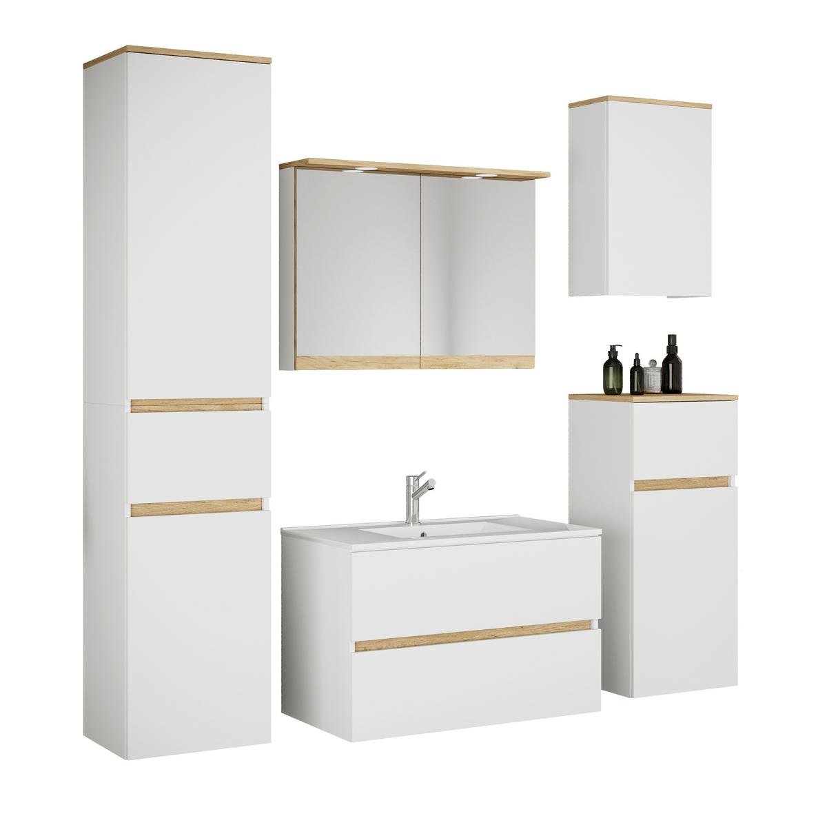 Badezimmer Cosila - Honigeiche/Weiss, Trend, Keramik/Holzwerkstoff (161cm) - MID.YOU