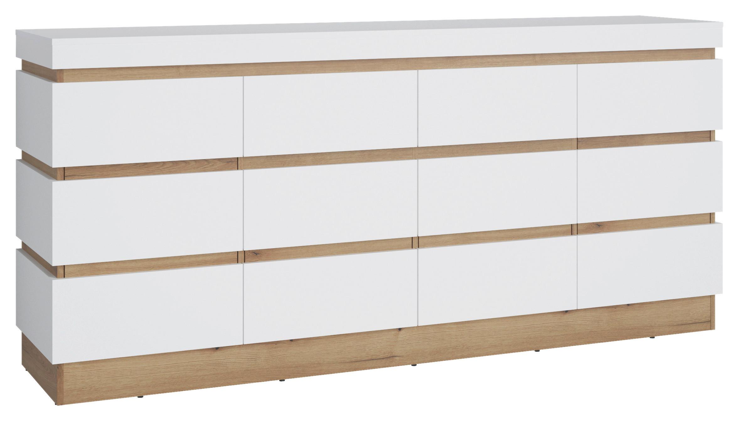 Comodă cu uși CALABRIA - alb/culoare lemn stejar, Trend, material pe bază de lemn (201,2/92,5/45cm) - Modern Living