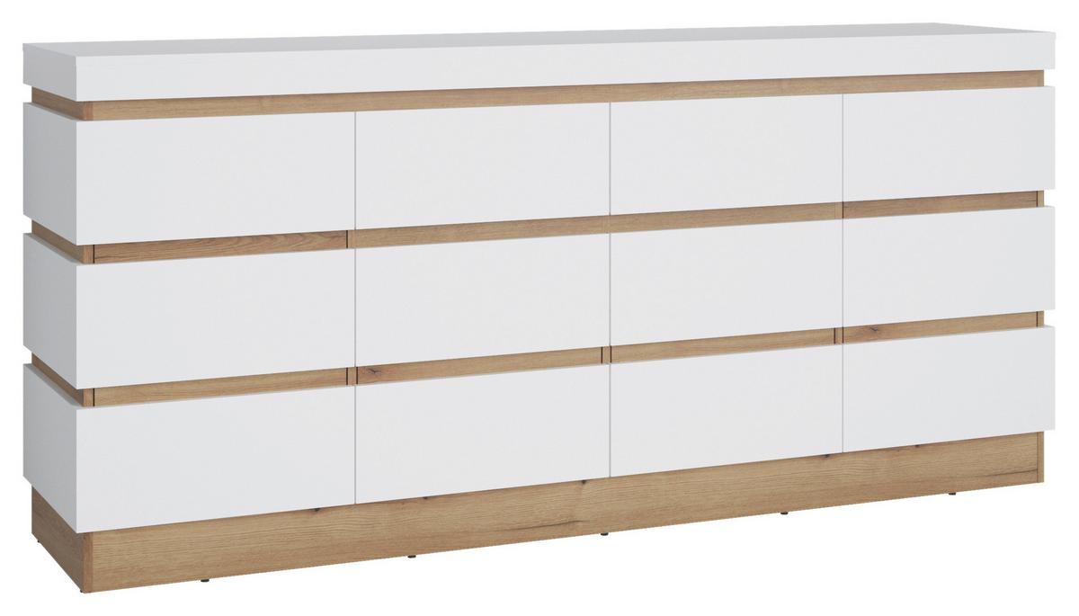 Comodă cu uși CALABRIA - alb/culoare lemn stejar, Trend, material pe bază de lemn (201,2/92,5/45cm) - Modern Living