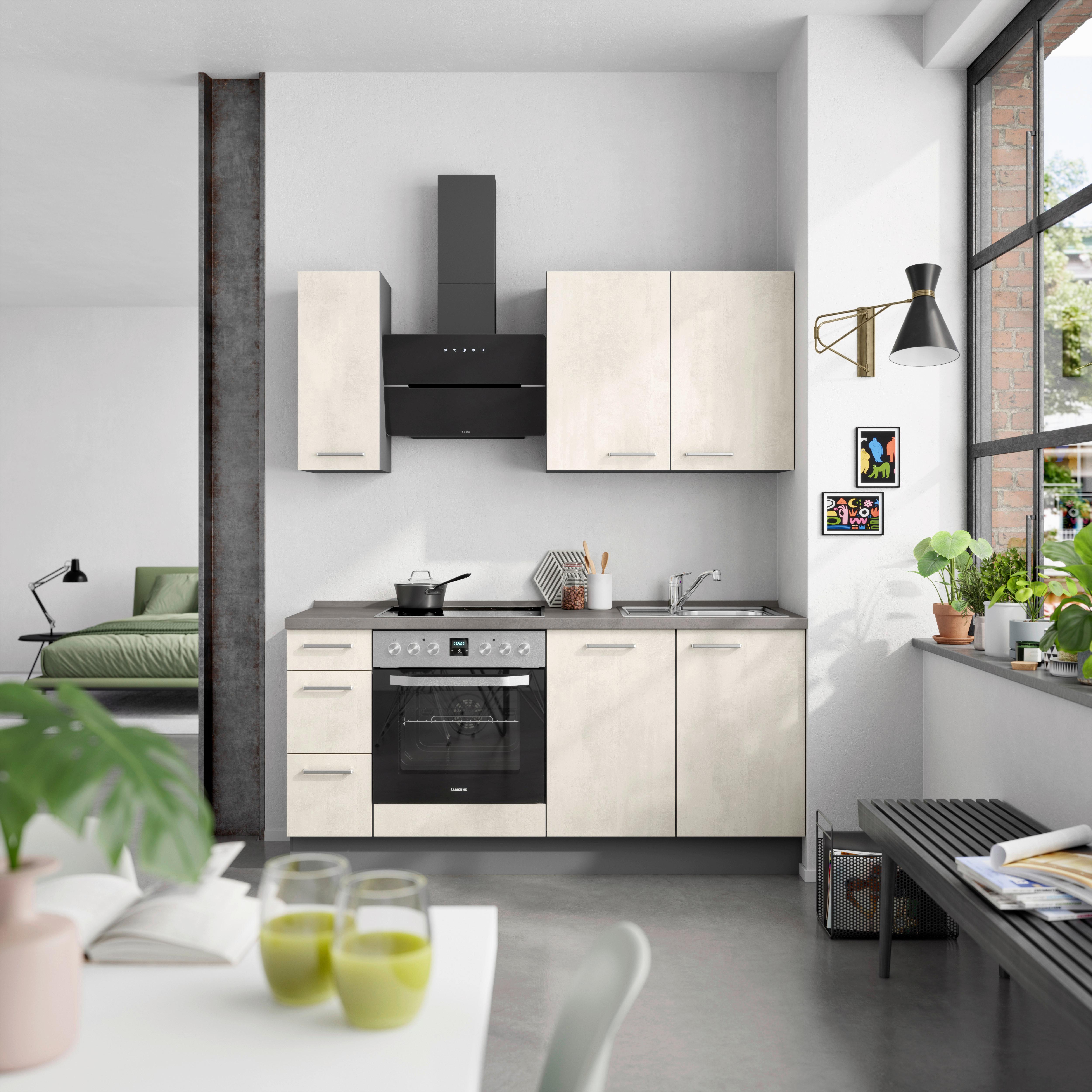 Küchenblock Riva High m. Geräten Weiß - Schieferfarben/Edelstahlfarben, MODERN, Holzwerkstoff/Metall (180cm) - Nobilia