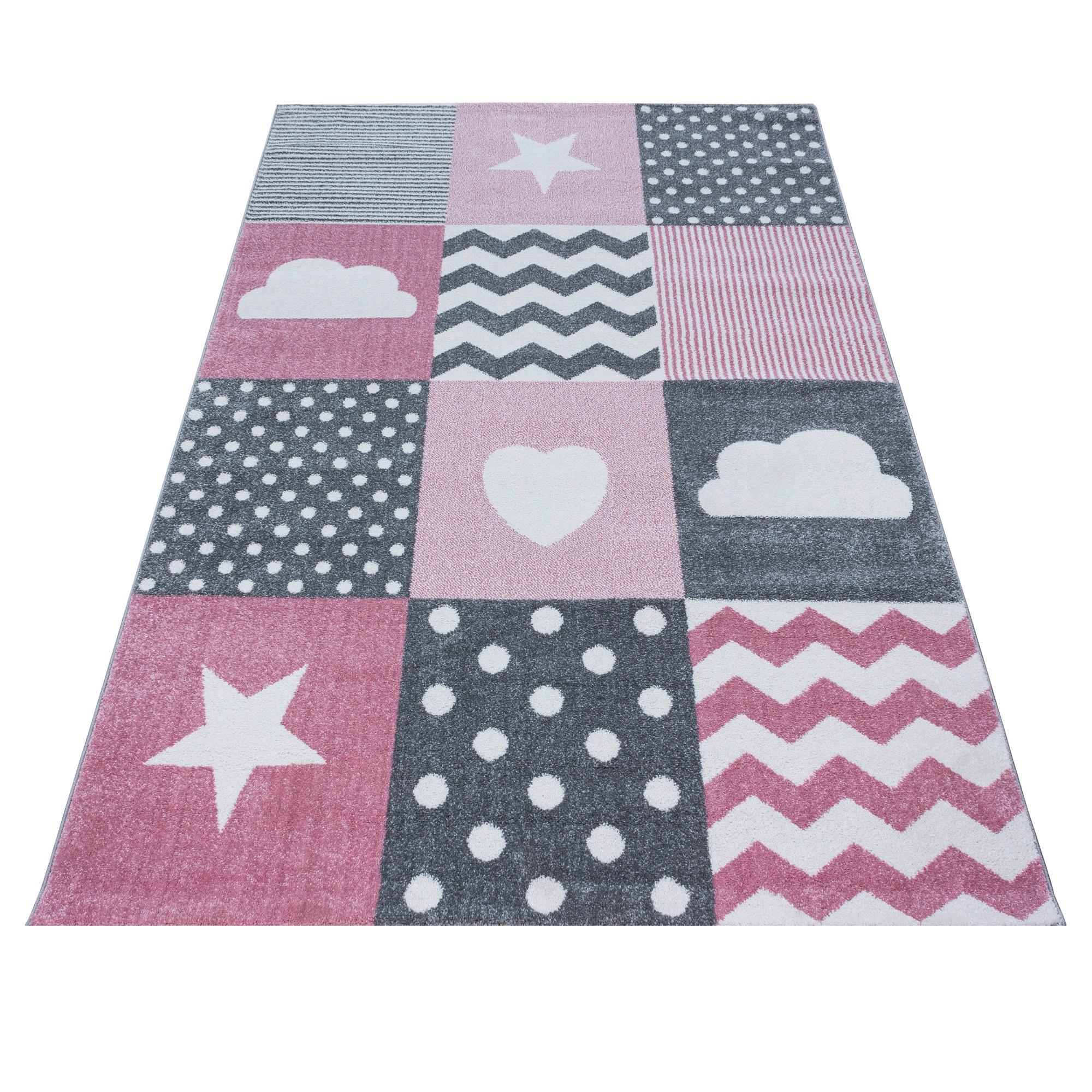 Kinderteppich Kids Grau/Weiß/Pink ca. 120x170cm - Pink/Weiß, Trend, Textil (120/170cm) - Ayyildiz 