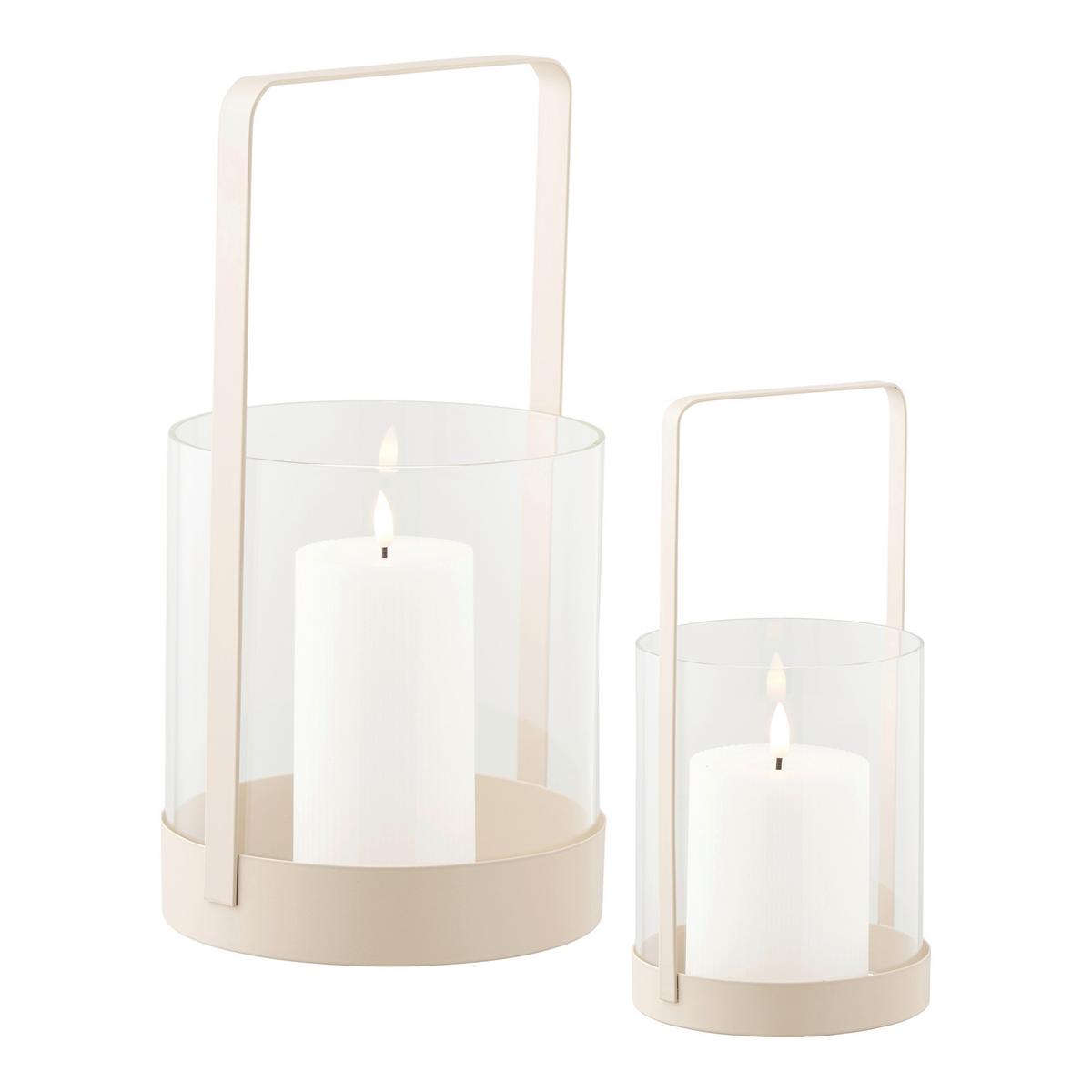Windlichtset Hurricane Candle Holder Beige, 2er Set - Beige, Basics, Glas/Metall