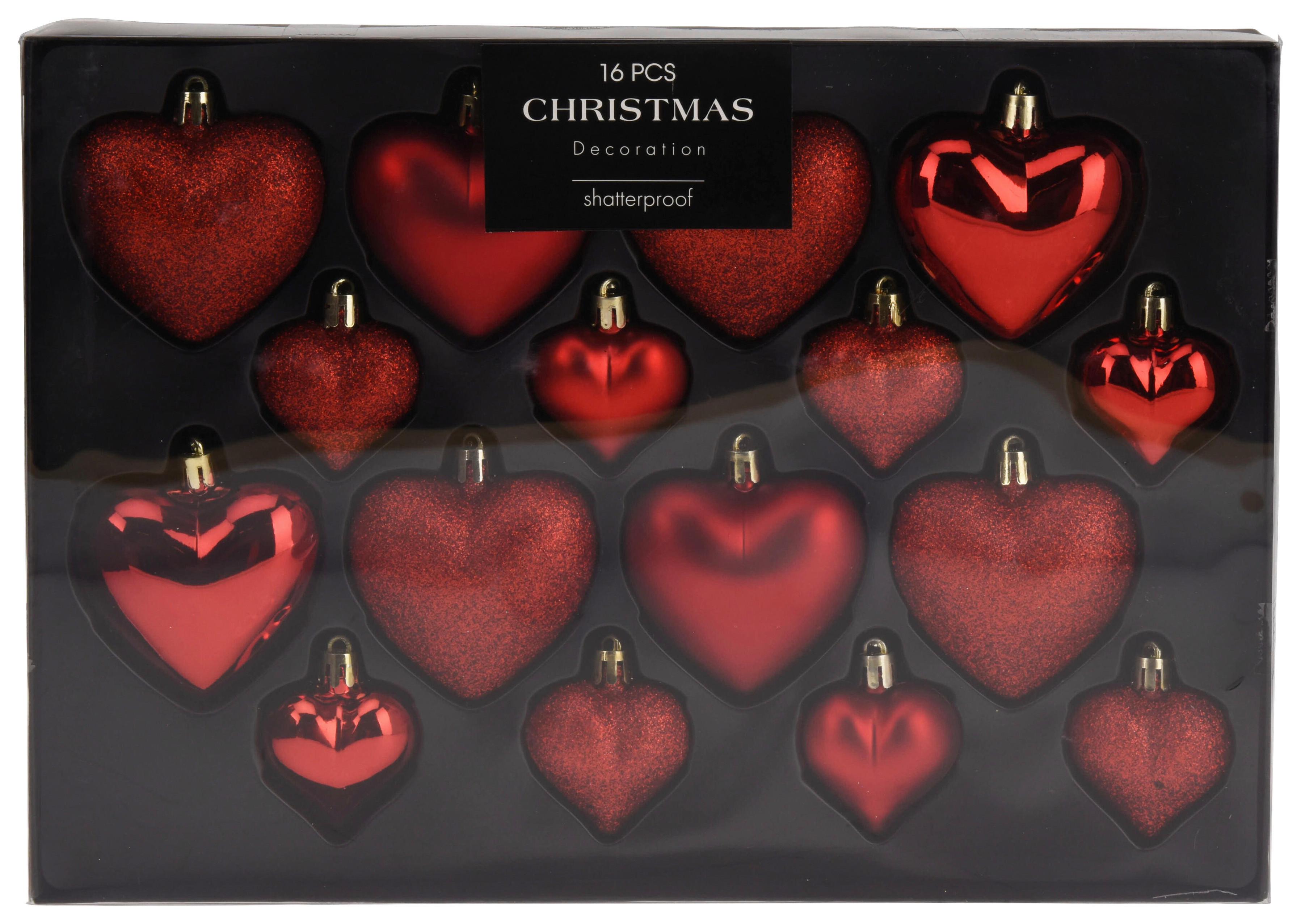 Christbaumkugel-Set HEART - rouge, matière synthétique (3,5/22,5/31,5cm)