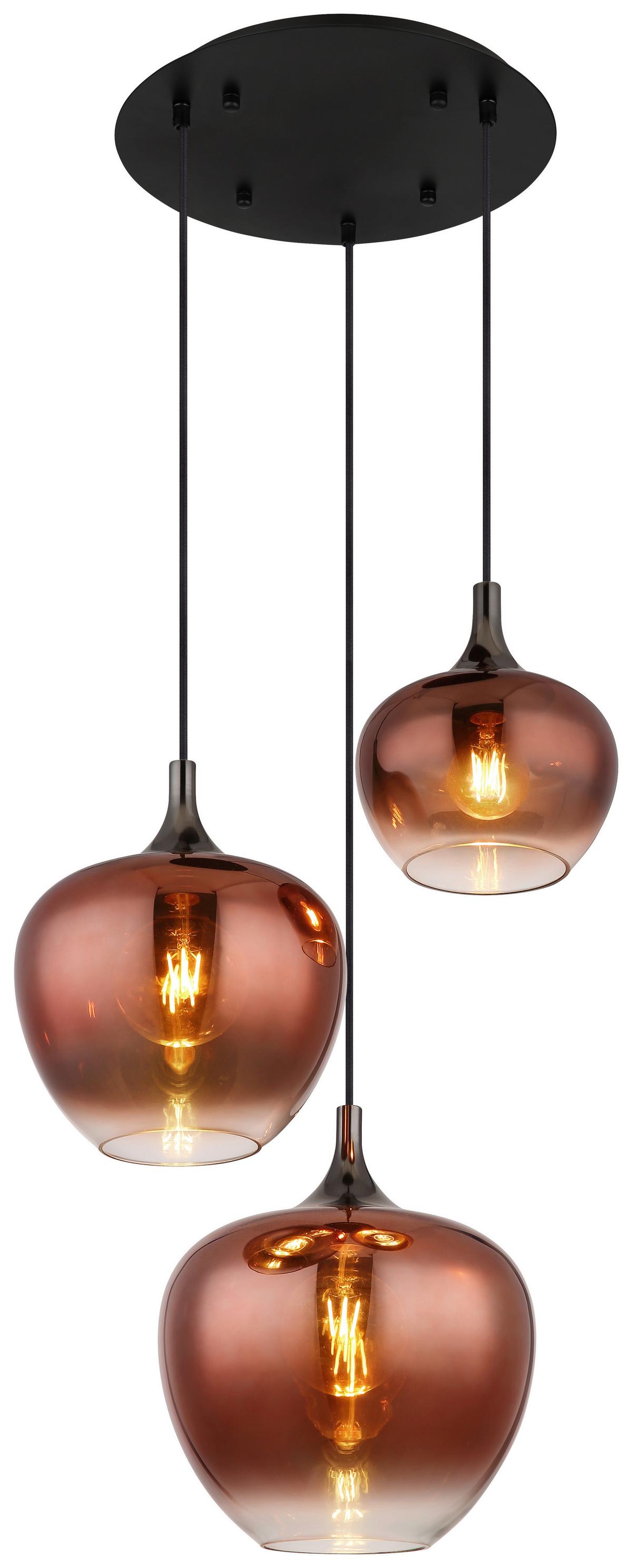 Függőlámpa 15548hg - fekete/rézvörös, Design, Üveg/fém (24/120cm) - Globo