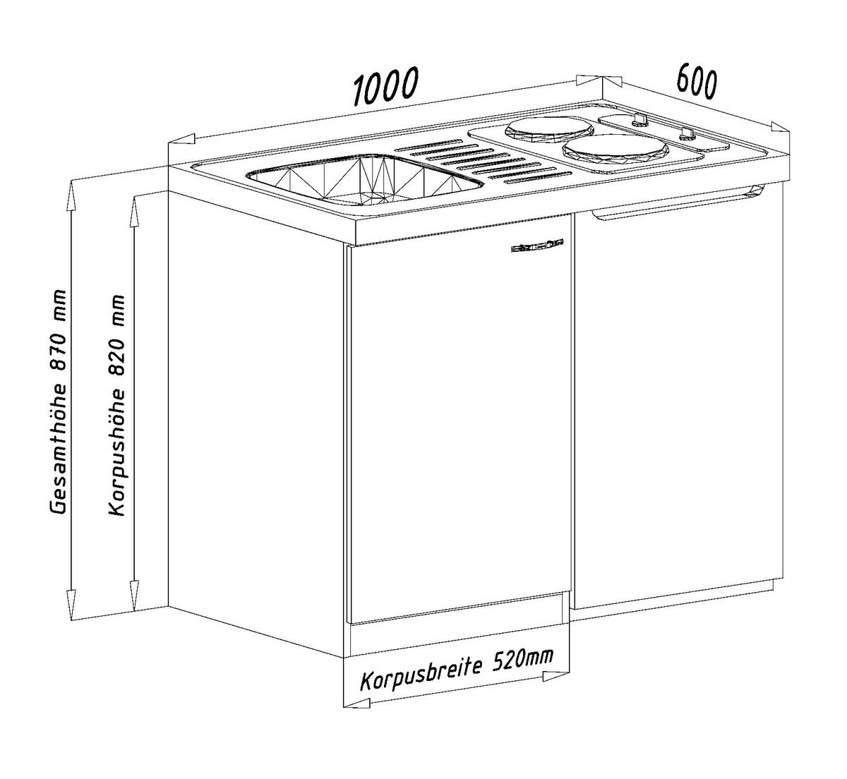 Miniküche Weiß m. Spüle Koch feld Kühlschrank B: ca. 100 cm - Weiß, MODERN, Holzwerkstoff/Kunststoff (100cm) - Respekta