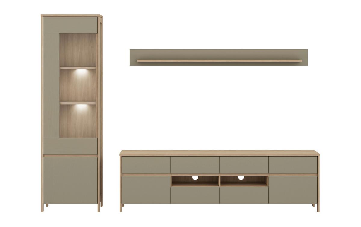 Wohnwand Stranda Eukalyptusfarben, 3-teilig - Eukalyptusholzfarben/Eichefarben, Design, Holzwerkstoff (266/195/39cm) - MID.YOU