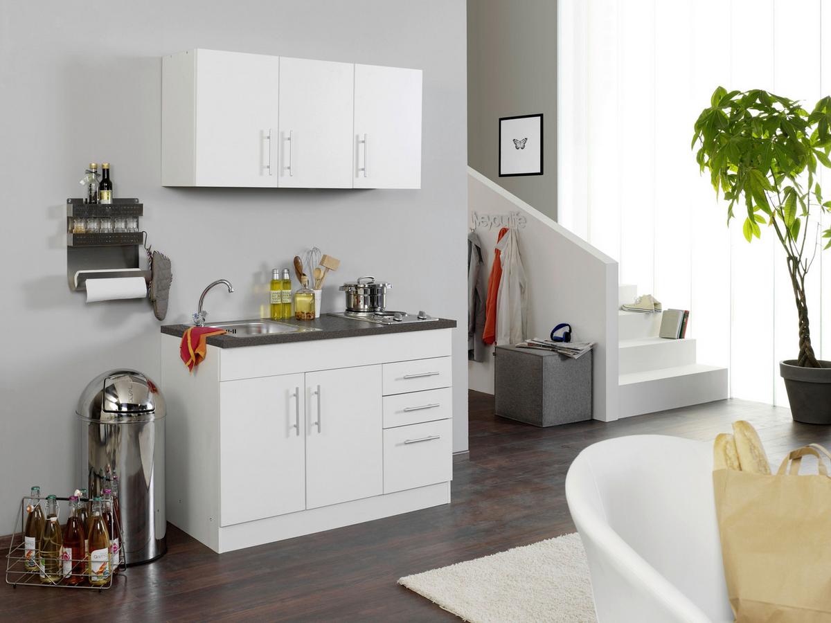 Miniküche Toronto B: 120cm Weiß - Chromfarben/Graphitfarben, MODERN, Holzwerkstoff/Metall (120cm) - Held