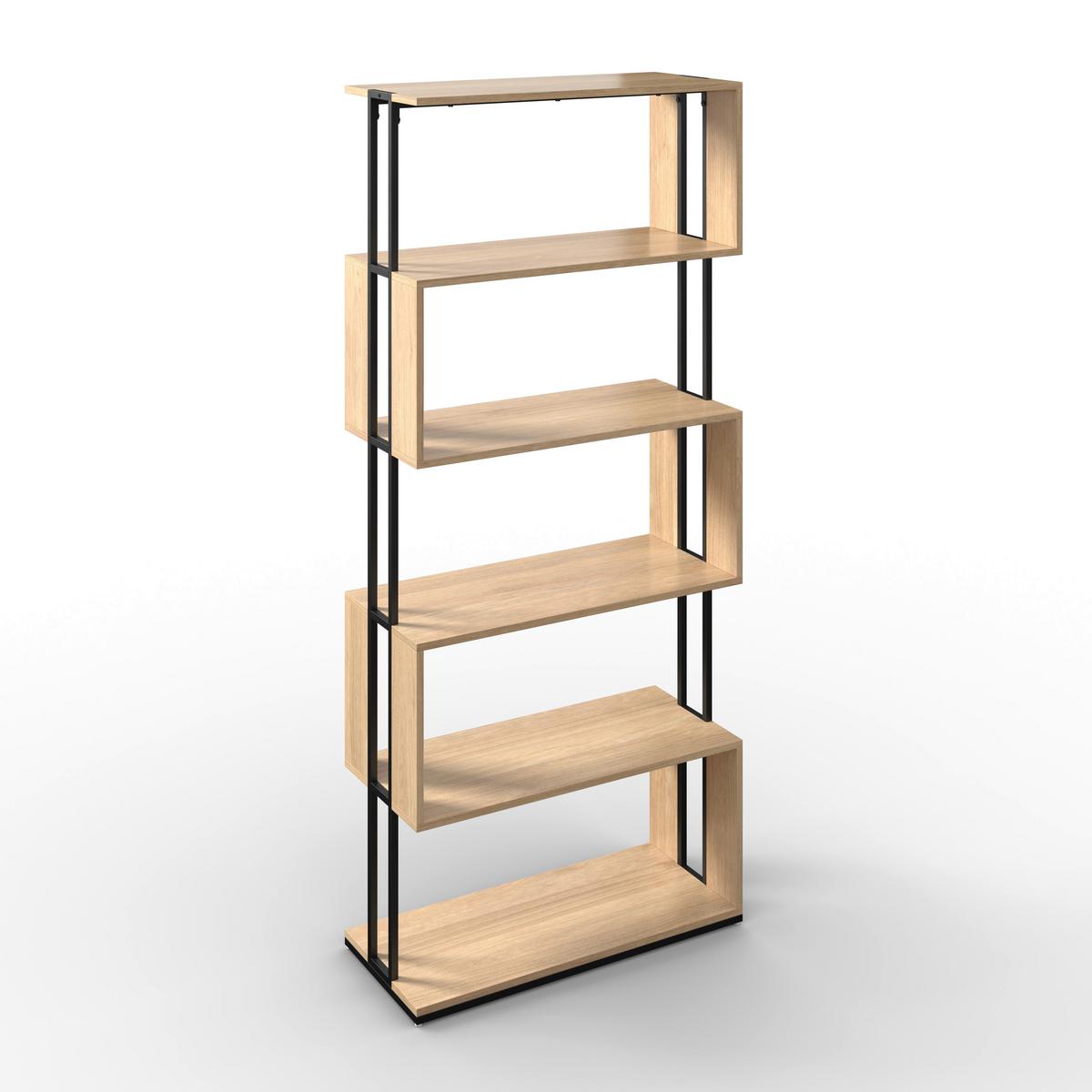 Regal Finn Eiche/Schwarz - Eichefarben/Schwarz, MODERN, Holzwerkstoff/Metall (80/185/35cm) - Bessagi Home