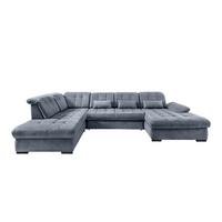 Wohnlandschaft Rigatti Hellblau Chenille m.Bettkasten - Schwarz/Hellblau, MODERN, Textil/Metall (252/387/184cm) - Livetastic