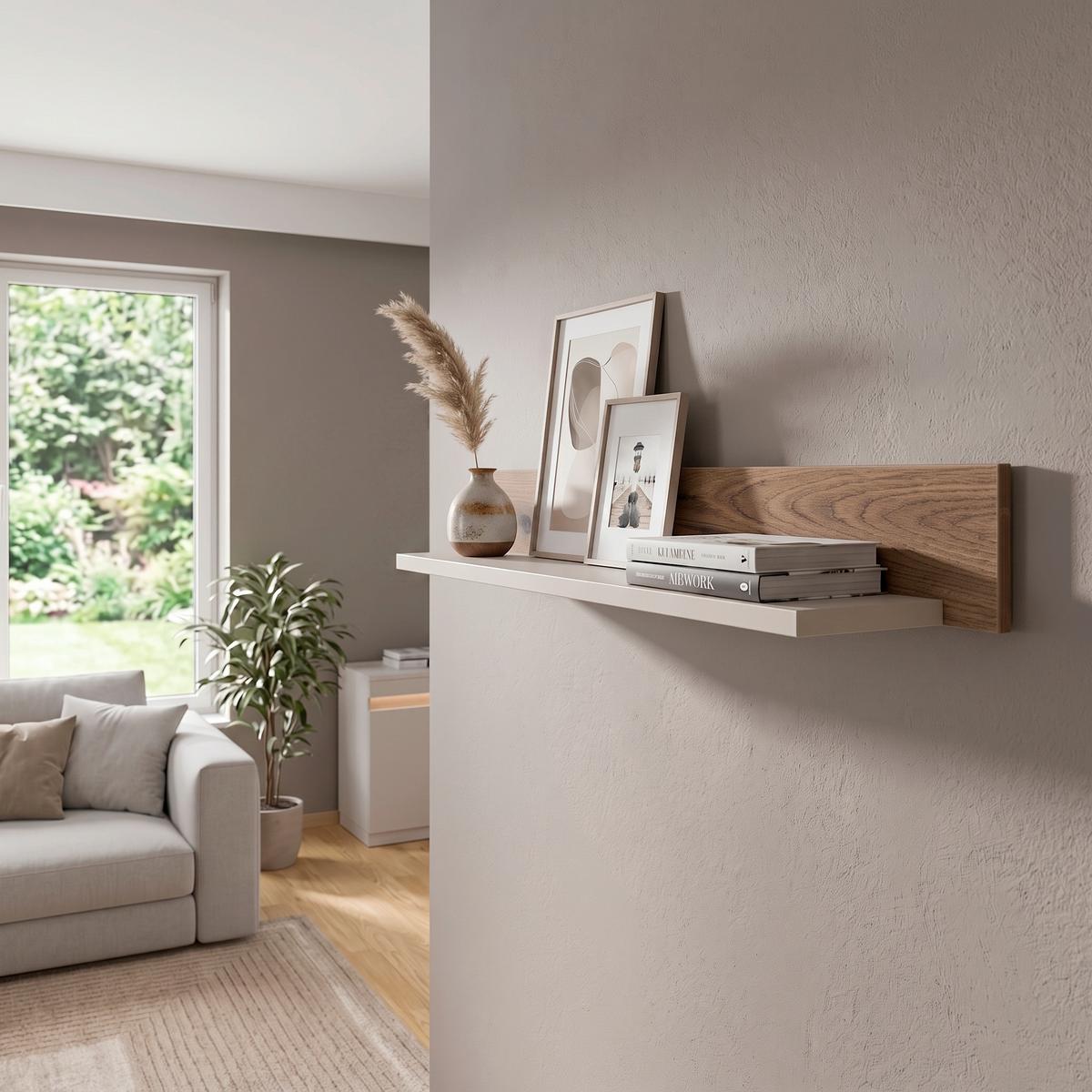 Zidna Polica Samu - kašmir/boja hrasta, Moderno, pločasti materijal (90/10/13,6cm) - Modern Living