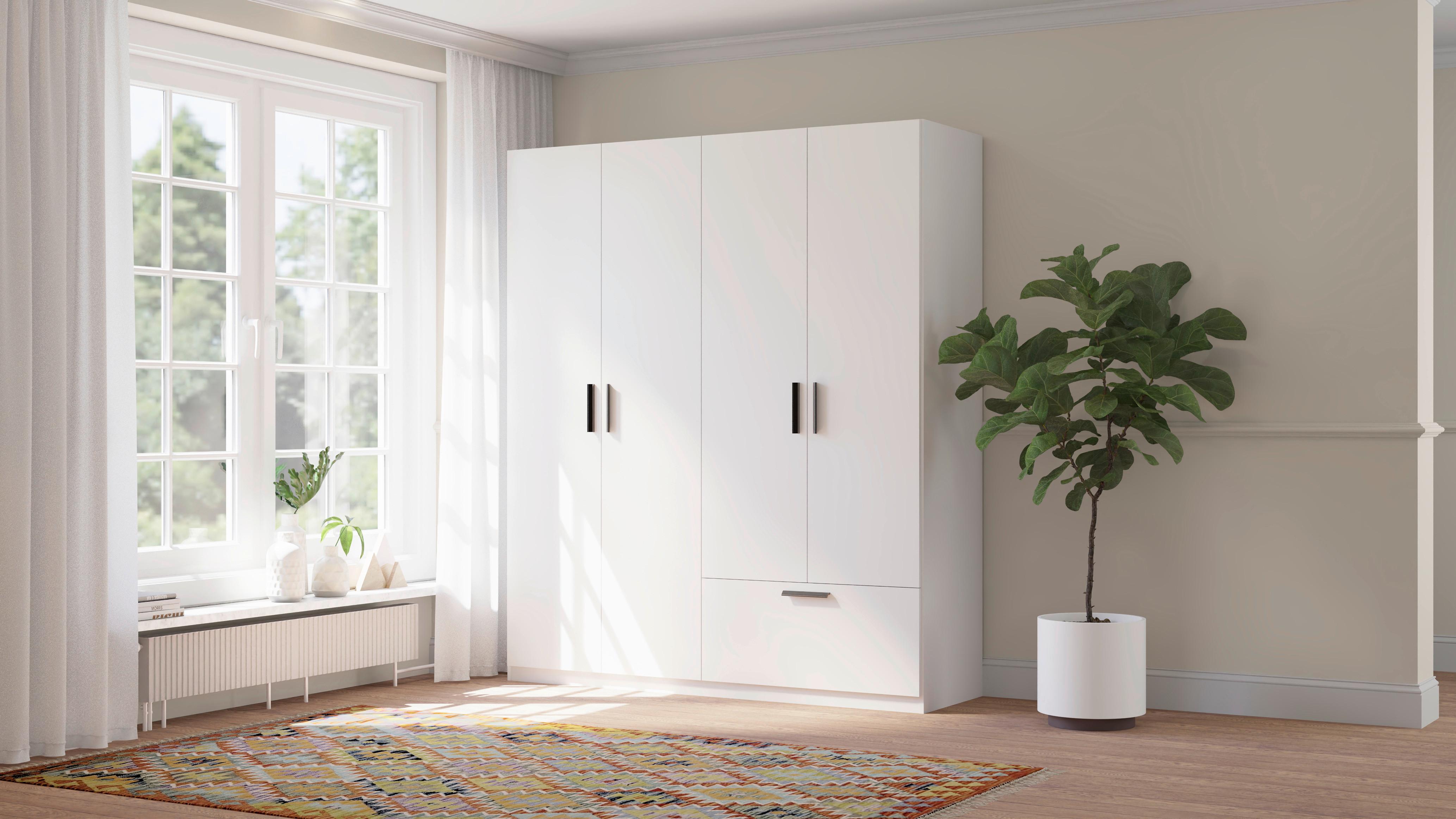 GARDEROB MED GÅNGJÄRNSDÖRRAR MILOS 4T1S - vit/svart, Modern, trämaterial/plast (180/210/54cm) - Mömax