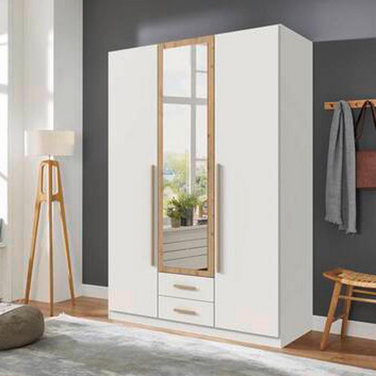 Drehtürenschrank Marburg Eiche Artisan/Weiss - Weiss/Eiche Artisan, Konventionell, Glas/Holzwerkstoff (135/199/58cm) - Mömax