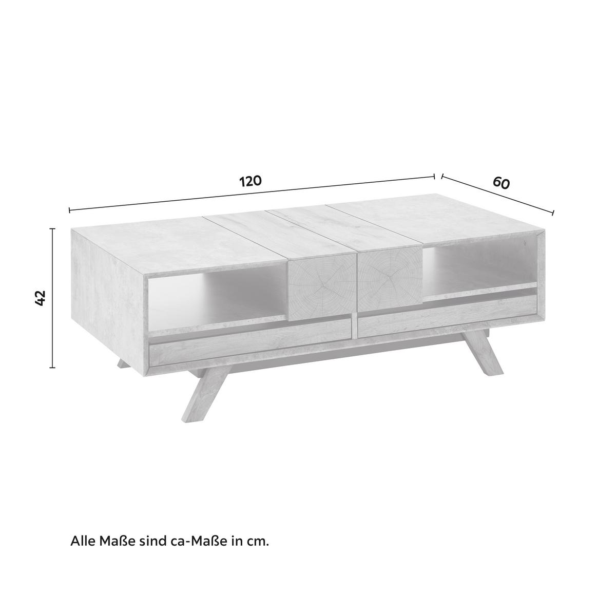 Couchtisch CASPER grau Betonoptik, eichefarben - Eichefarben/Grau, Modern, Holz (120/60/42cm) - Bessagi Home