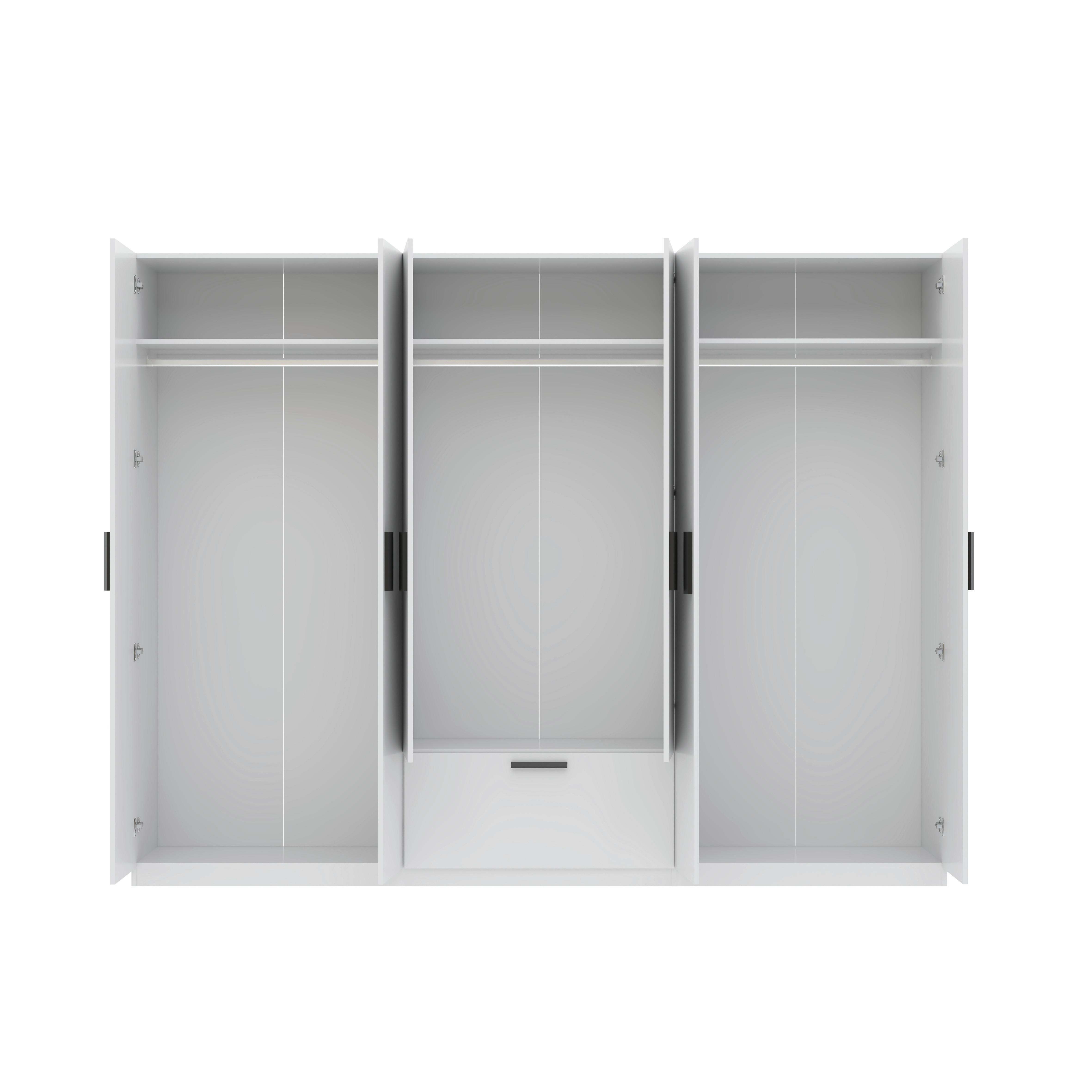 GARDEROB MED GÅNGJÄRNSDÖRRAR MILOS 6T1S - vit/svart, Modern, trämaterial/plast (270/210/54cm) - Mömax