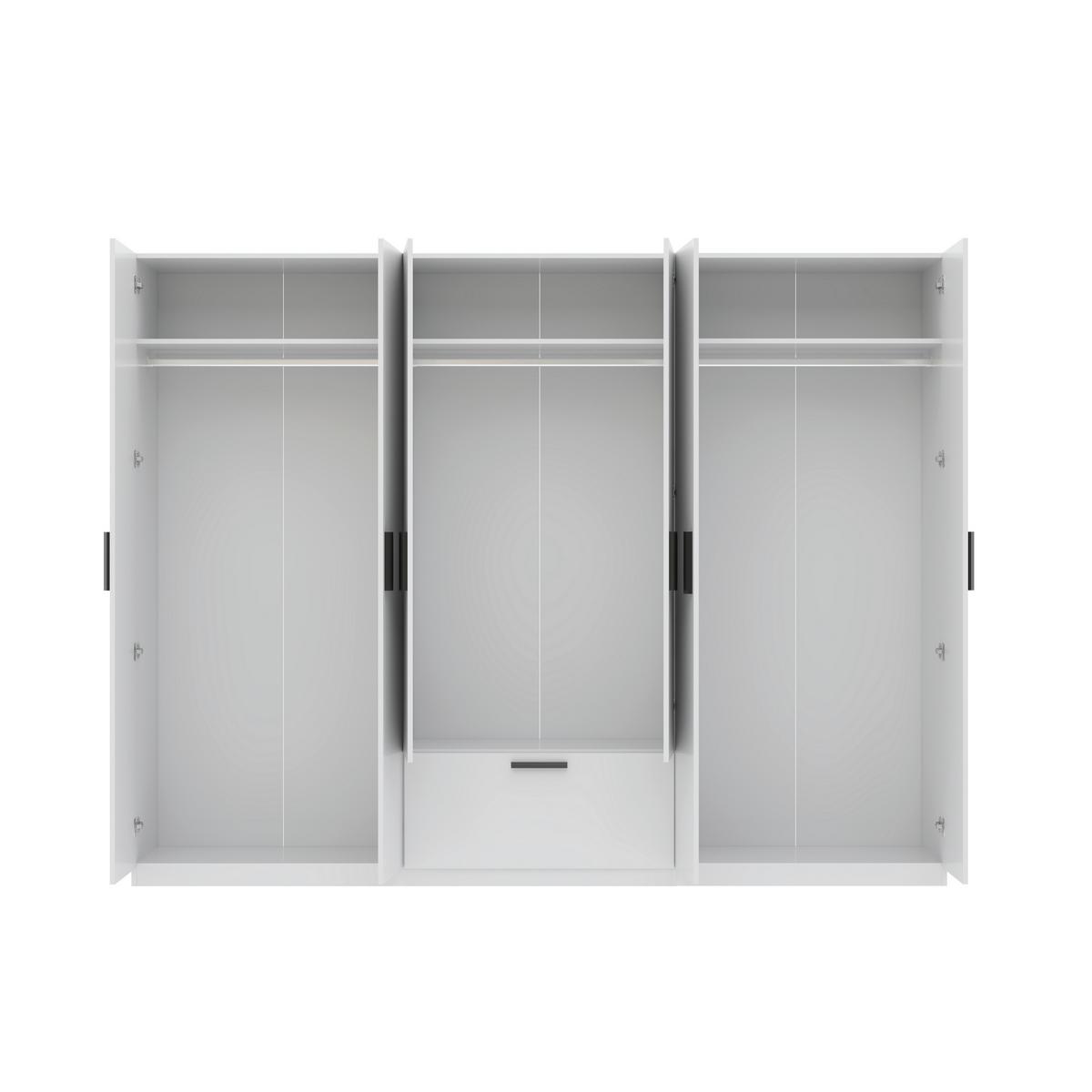 Drehtürenschrank Milos 6T1S2S Weiss - Weiss/Schwarz, Modern, Glas/Holzwerkstoff (270/210/54cm) - Mömax