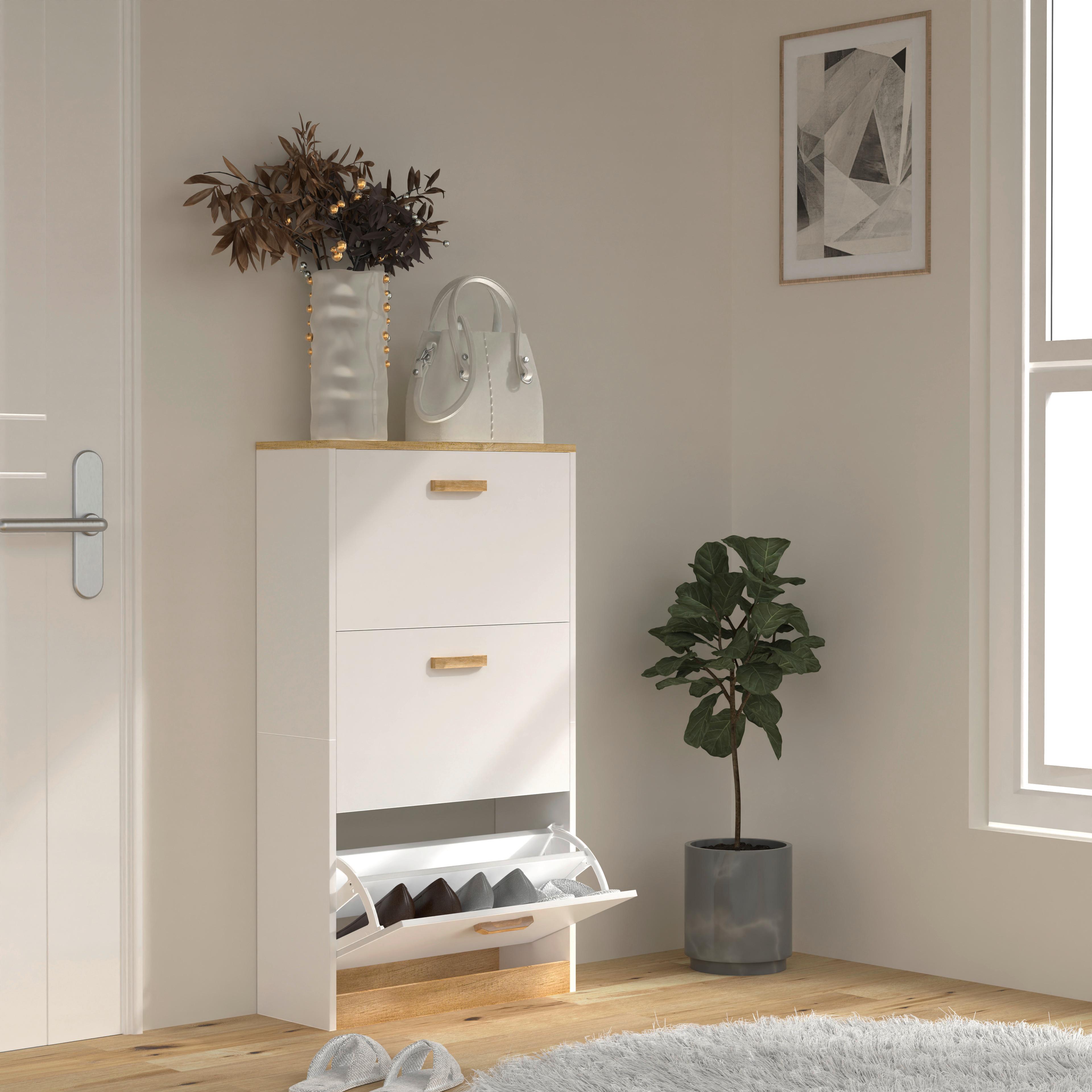 Schuhschrank HALOM M Weiß ca. 59x105x22 cm - Honigeiche/Weiß, LIFESTYLE, Holzwerkstoff (59/105/22cm) - MID.YOU