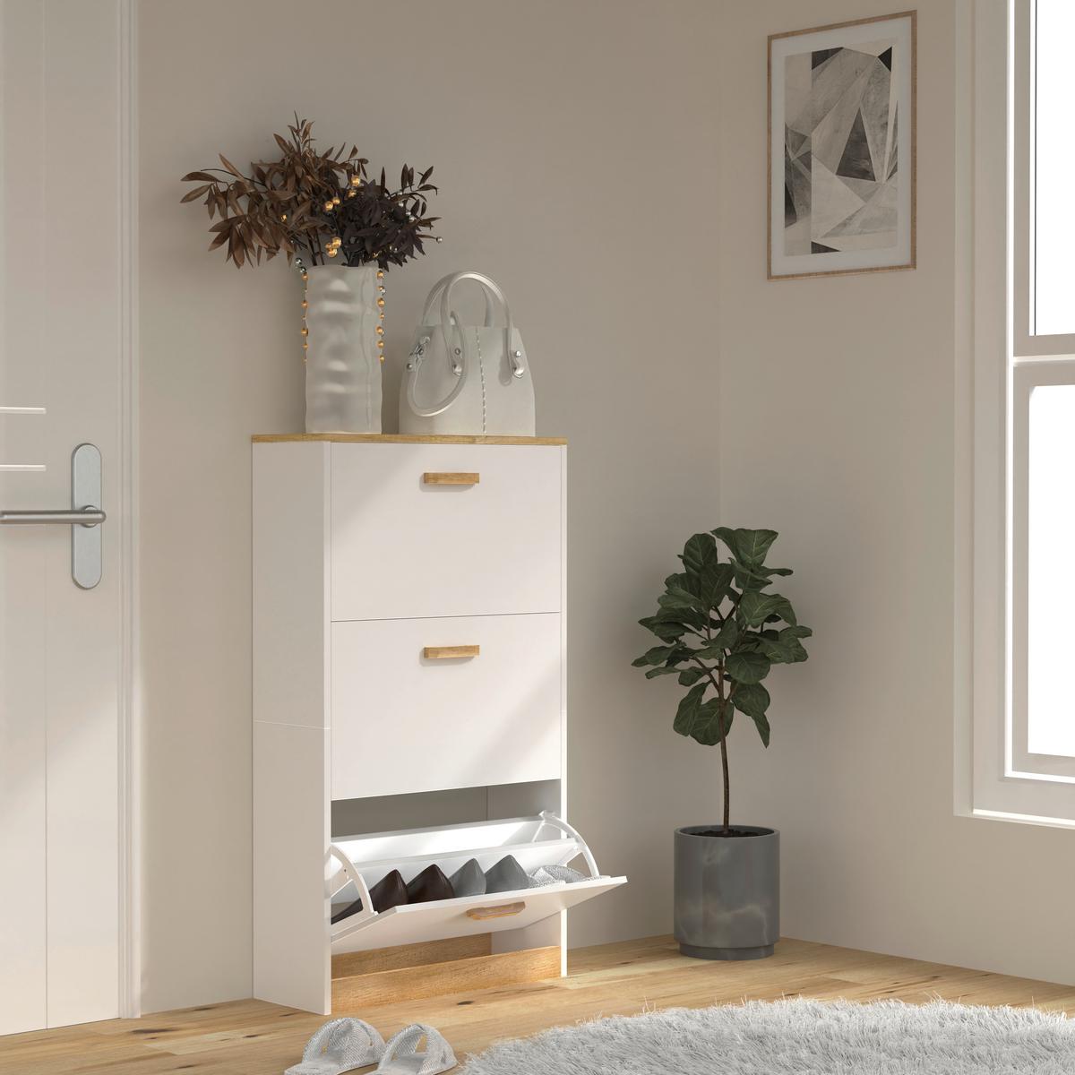 Schuhschrank HALOM M Weiß ca. 59x105x22 cm - Honigeiche/Weiß, LIFESTYLE, Holzwerkstoff (59/105/22cm) - MID.YOU