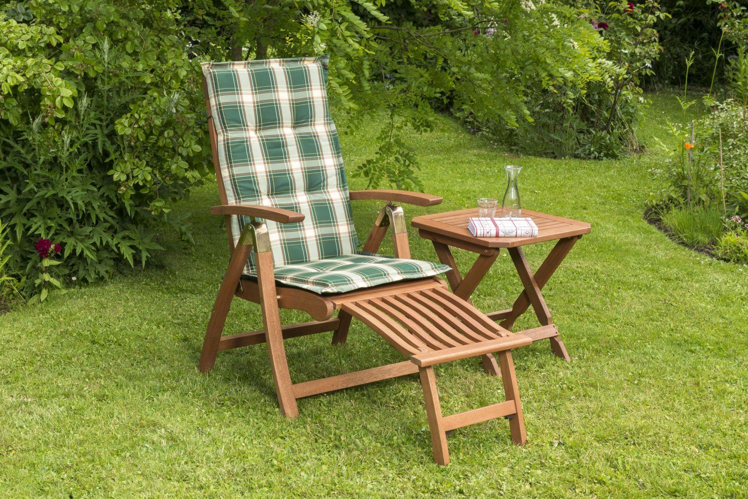 Gartensessel-Set Comodoro Grün-Naturfarben klappbar - Naturfarben/Grün, ROMANTIK / LANDHAUS, Holz/Textil (49,5/43/48,5cm) - Gardenson