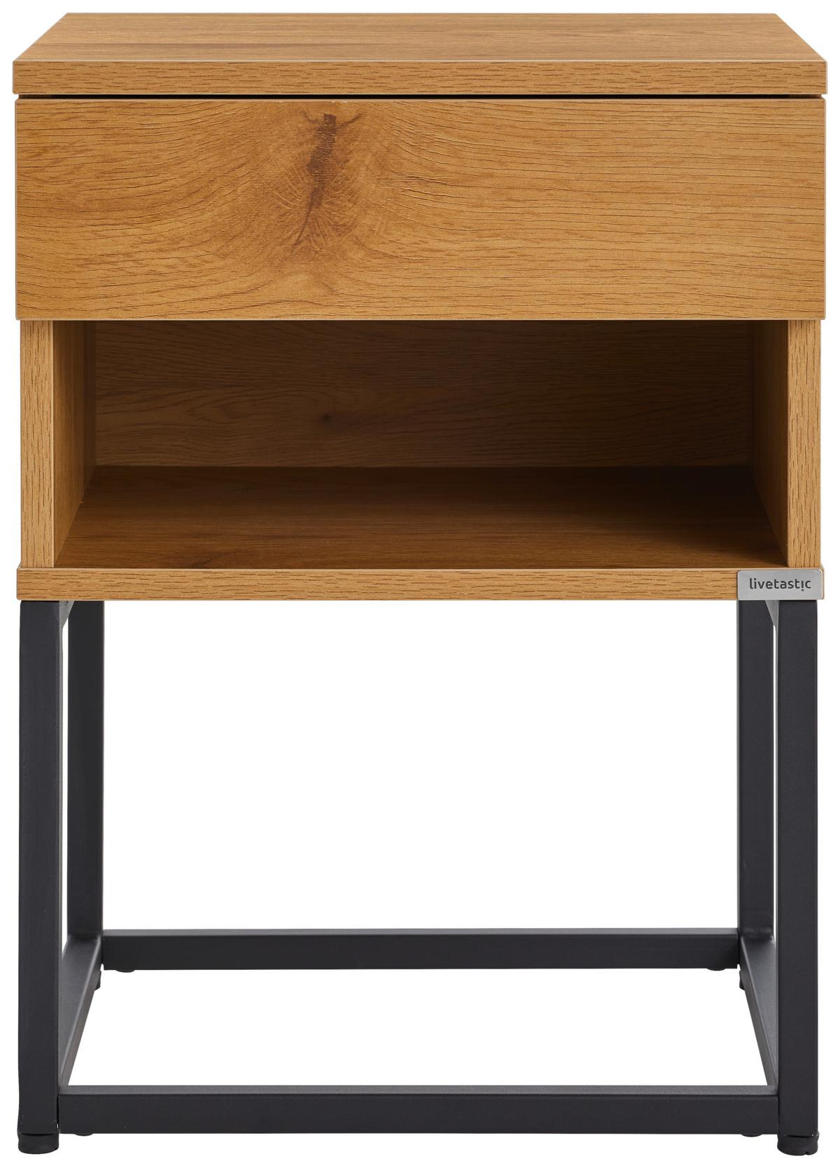 SZAFKA NOCNA AMSTERN S04 OAK - kolor dębowy/czarny, Modern, materiał drewnopochodny/metal (40/55/35cm) - Livetastic