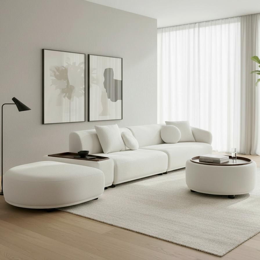 HÖRNSOFFA KIRA - vit/svart, Modern, trä/textil (408/108cm) - Bessagi Home