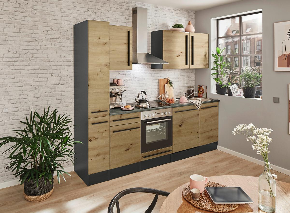 Küchenblock Jazz mit Geräten ca.250cm Eiche/Anthrazit - Anthrazit/Schwarz, LIFESTYLE, Holzwerkstoff/Kunststoff (250cm) - P & B