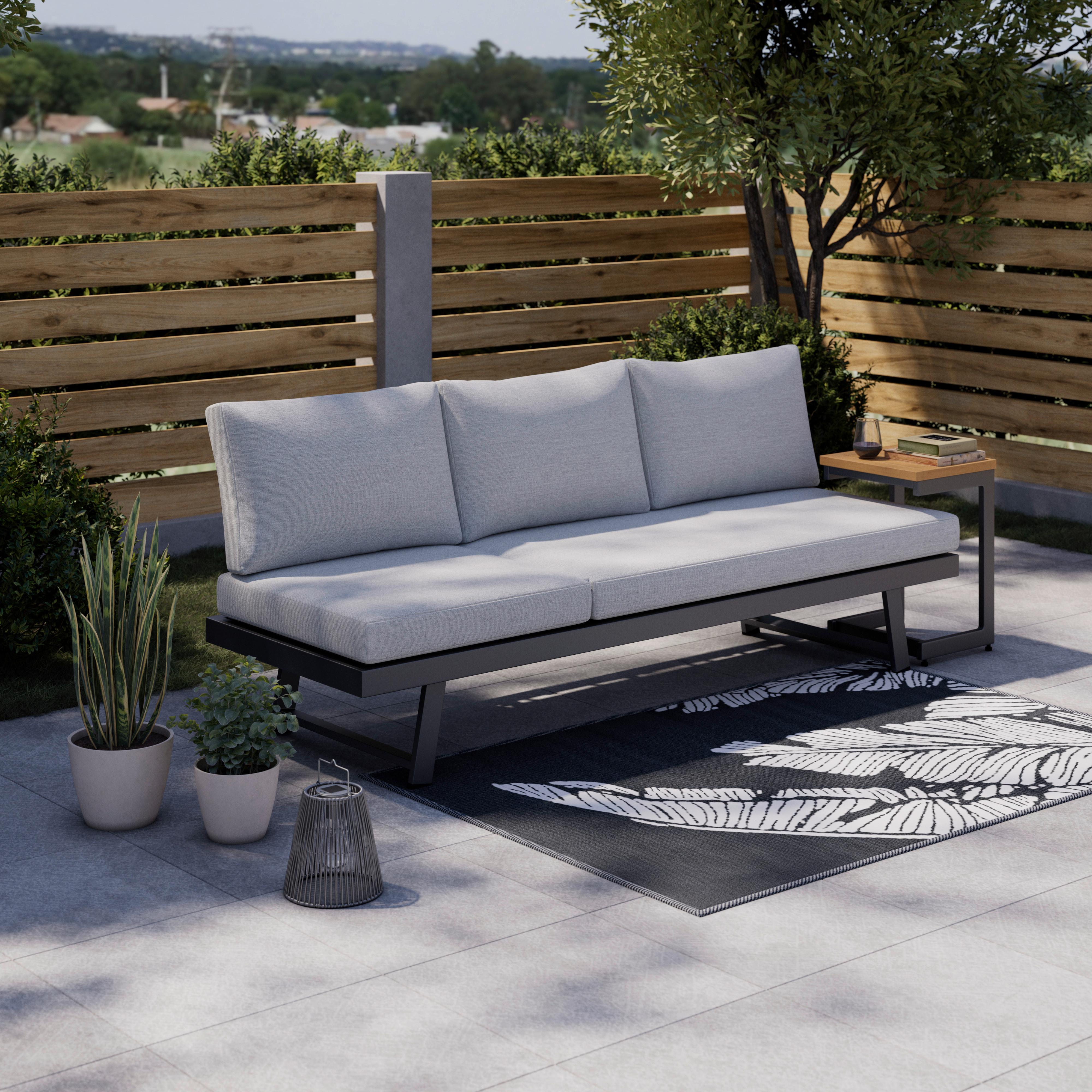 Gartenliege Loan Grau Holz Metall/Outdoorstoff +Tisch - Dunkelgrau/Anthrazit, MODERN, Holz/Textil (210/84/78cm) - Bessagi Garden