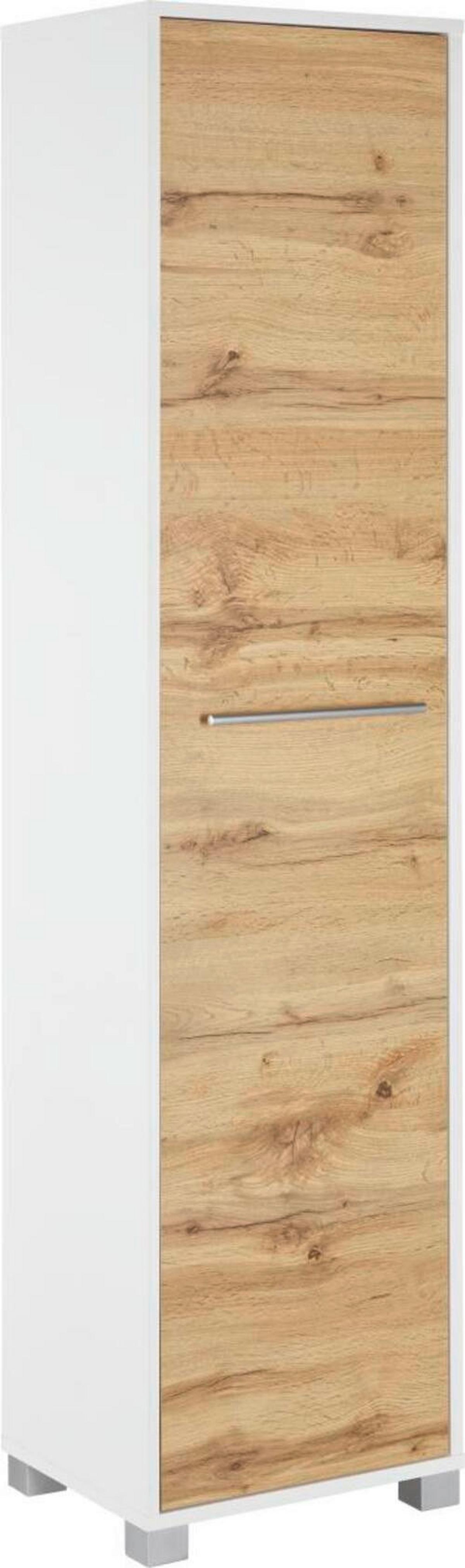 armoire haute Weiss/Eichefarben - couleur de chêne/couleur chromée, Modern, métal/matériau de bois (40/164/33cm) - Mömax