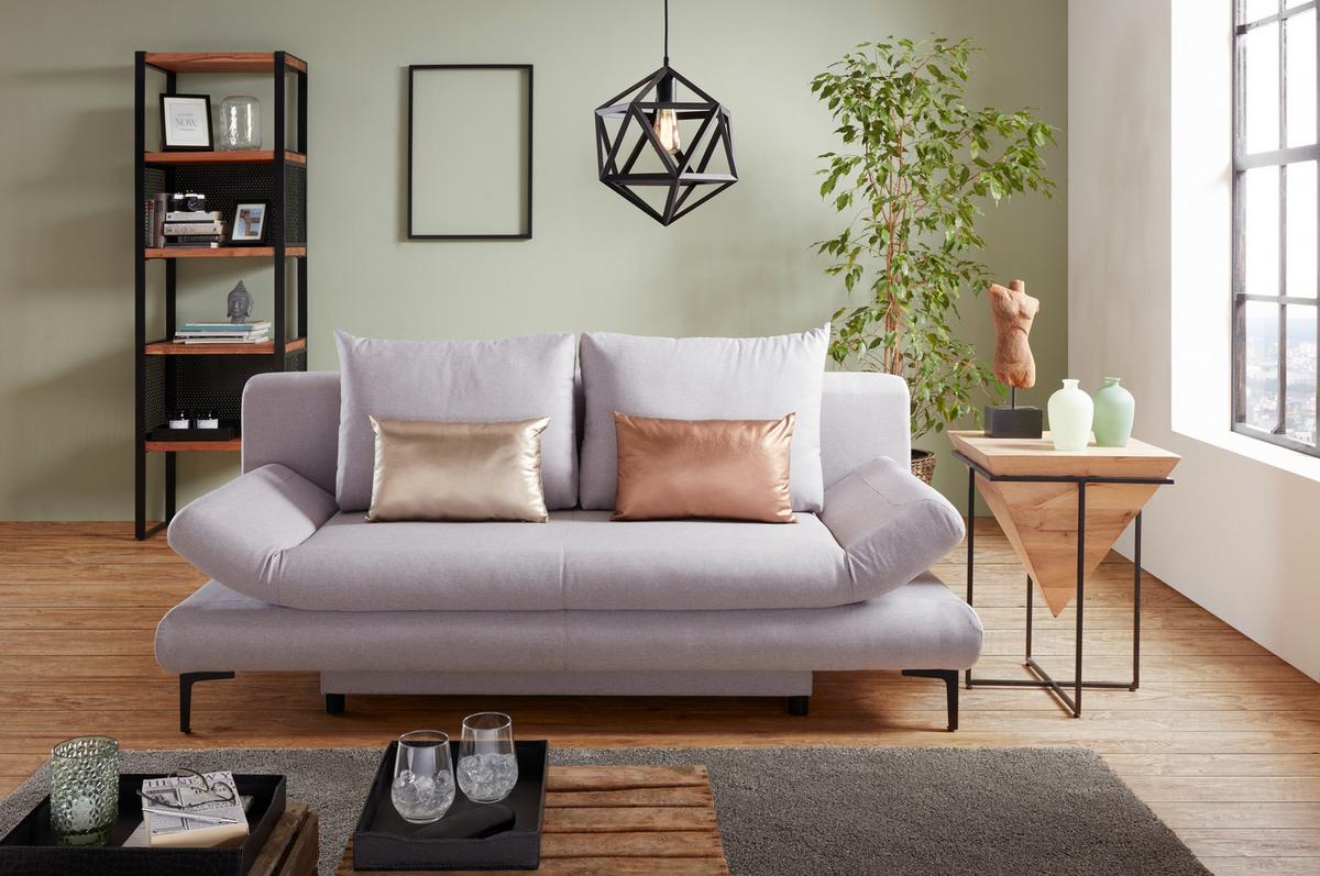 Schlafsofa in Hellgrau mit Bettfunktion - Hellgrau/Schwarz, MODERN, Textil (191/42-76/86cm) - Based