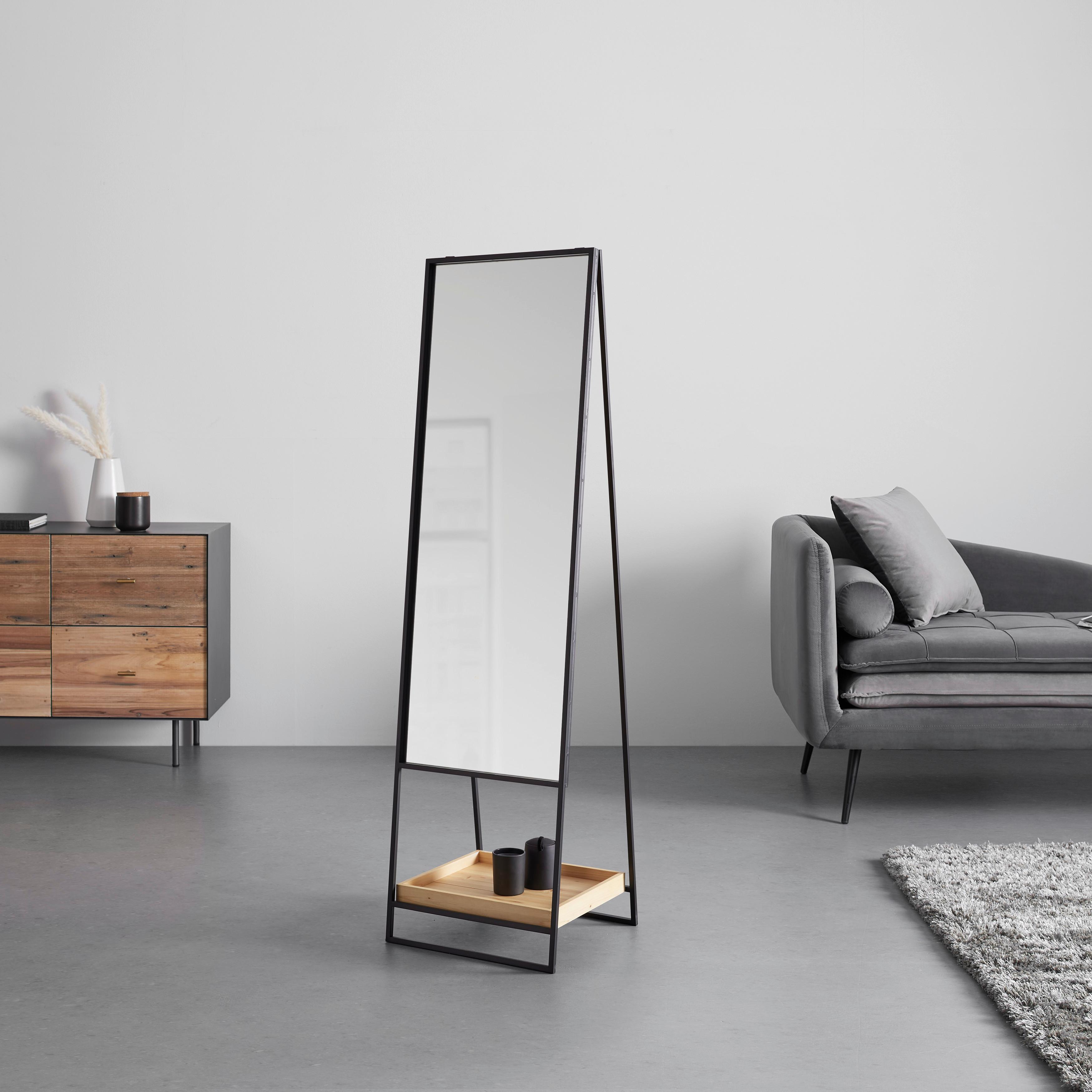 Spiegel Maldi Schwarz/ Natur ca.  45x161x30 cm - Schwarz/Naturfarben, MODERN, Glas/Holz (45/161/30cm) - Bessagi Home