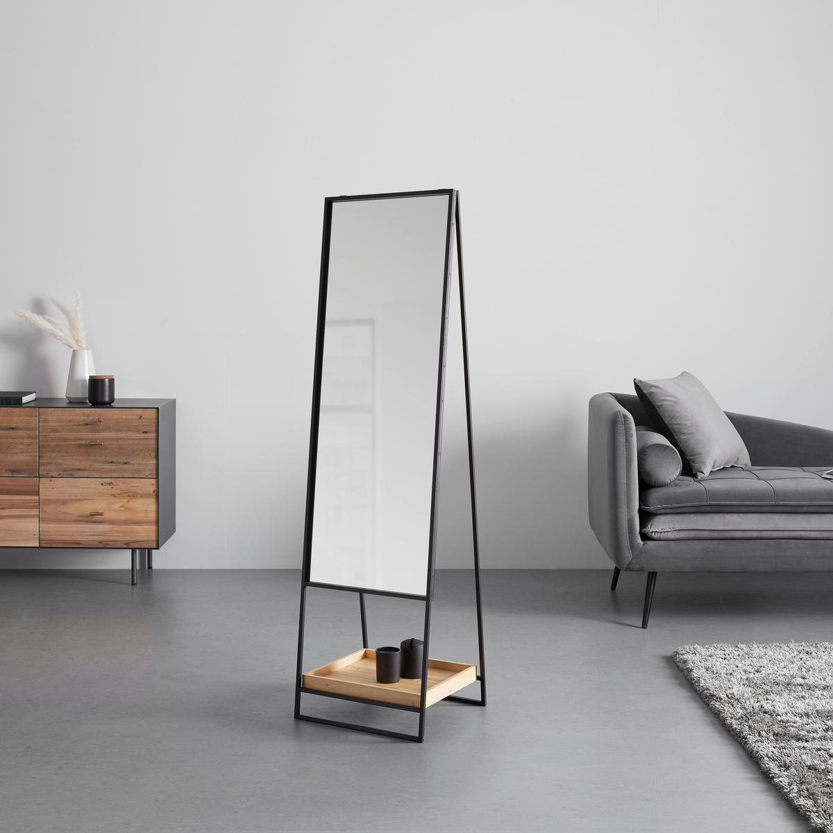 Spiegel Maldi Schwarz/ Natur ca.  45x161x30 cm - Schwarz/Naturfarben, MODERN, Glas/Holz (45/161/30cm) - Bessagi Home