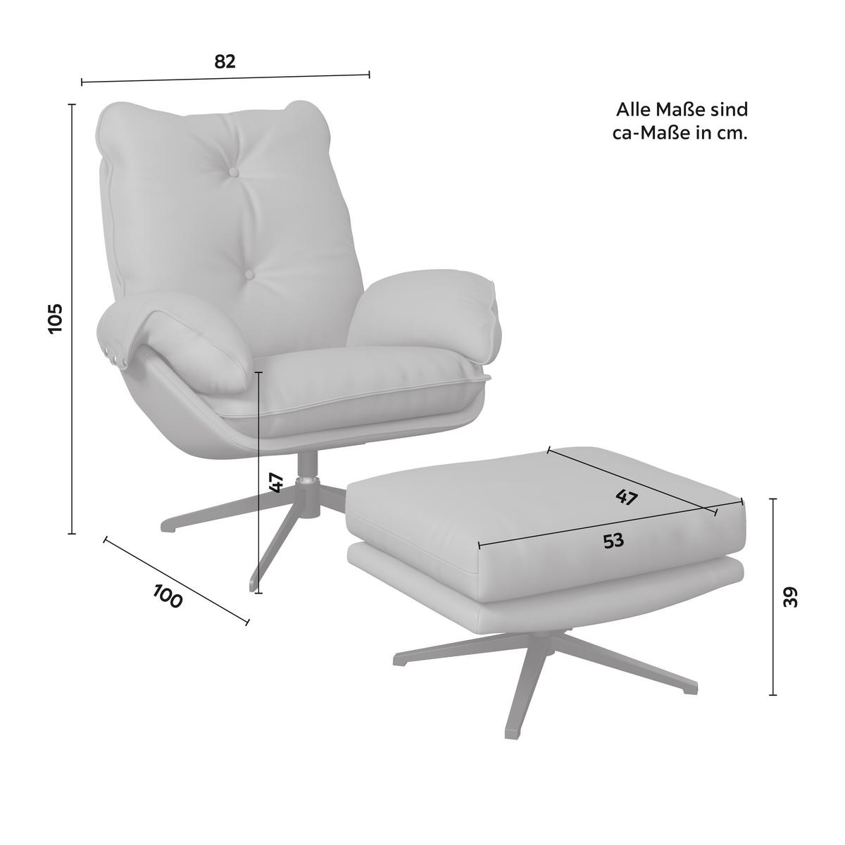 Počivalnik Andrea, Rjava, Vrtljiv, S Taburejem - svetlo rjava/črna, Moderno, kovina/tekstil (82/105/100cm) - Bessagi Home