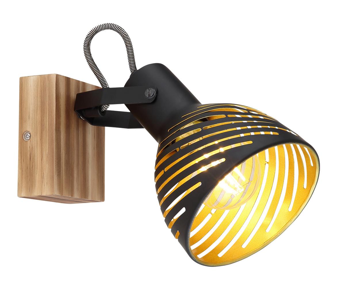 Strahler Lenna max. 40 Watt - Dunkelbraun/Goldfarben, Basics, Holz/Metall (12,5/25/16,5cm) - Globo