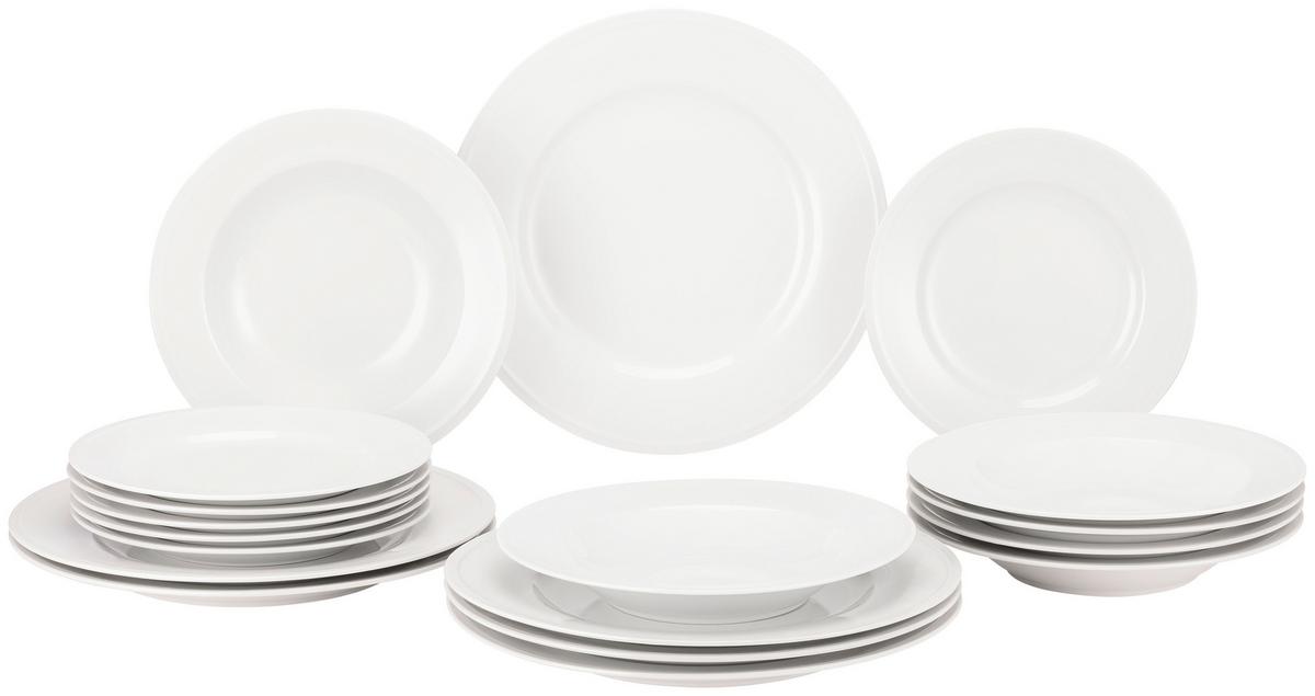 Tafelservice Arlona Weiß 18-teilig - Weiß, KONVENTIONELL, Keramik - Mäser