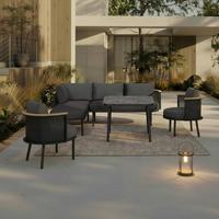 Kerti Étkezőgarnitúra Lissa - fekete/körtefa színű, Modern, műanyag/textil - Bessagi Garden