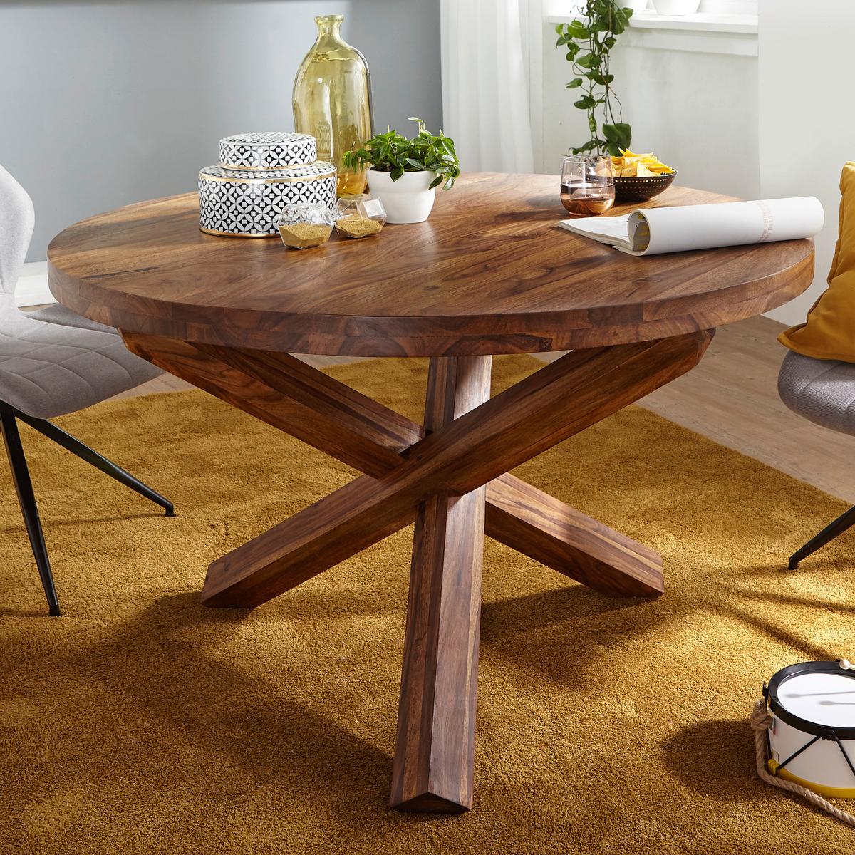 Jedilna Miza Boha, Pravi Les, Ø 120cm - barve indijskega rožnega lesa, Design, les (120/75cm) - MID.YOU