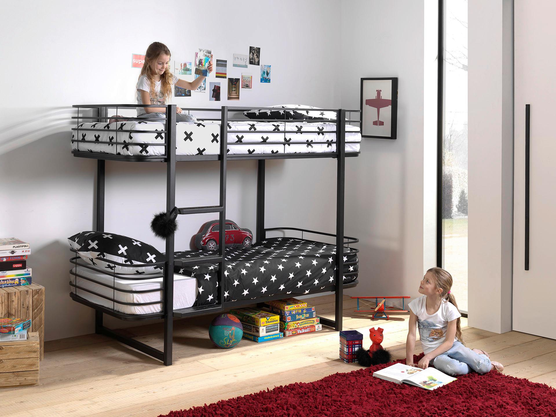 Etagenbett Oscar Schwarz inkl. Lattenrost ca. 90x200cm - Schwarz, KONVENTIONELL, Metall (90/200cm) - Vipack