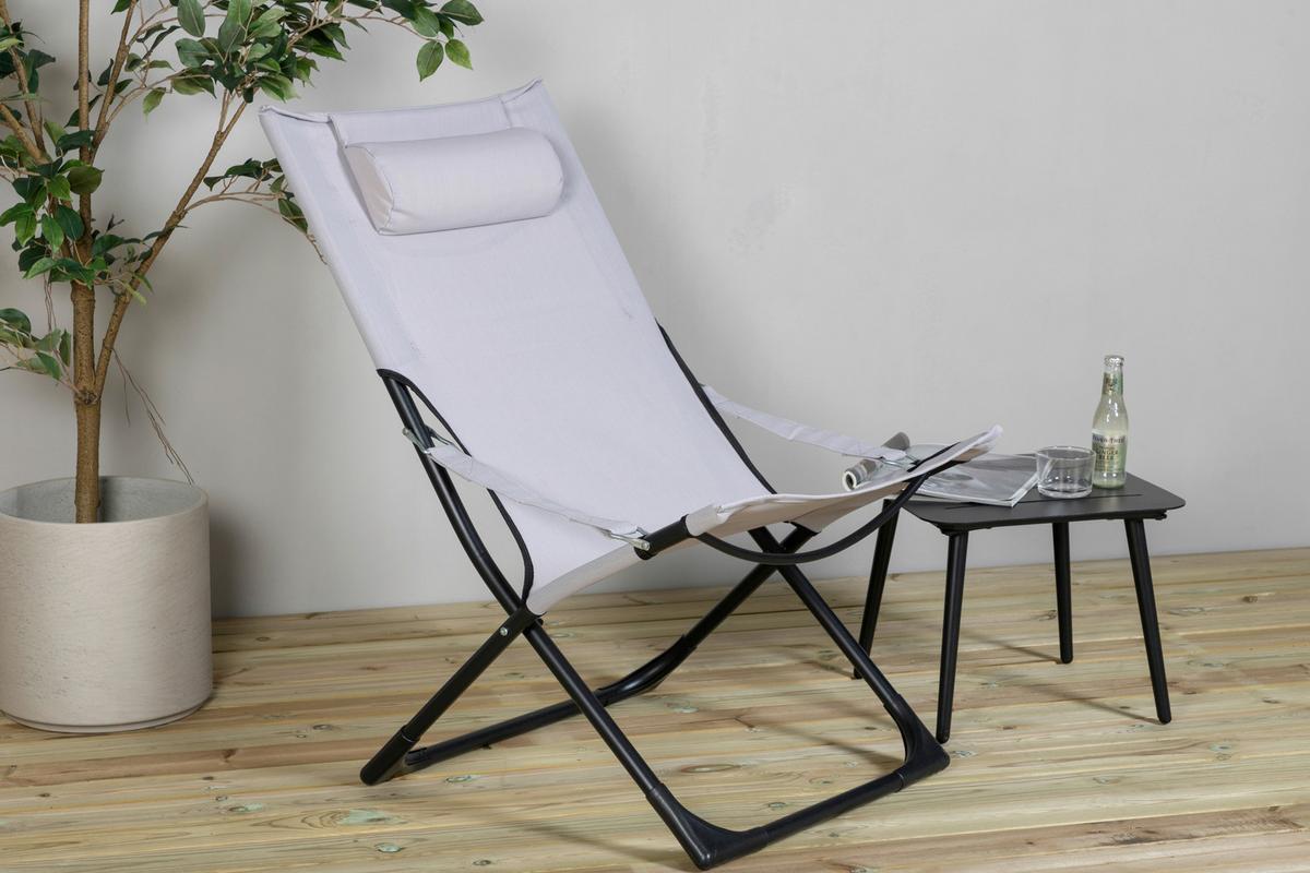 STRANDSTUHL SEVILLE - Schwarz/Grau, KONVENTIONELL, Textil/Metall (63/89/84cm) - Gardenson