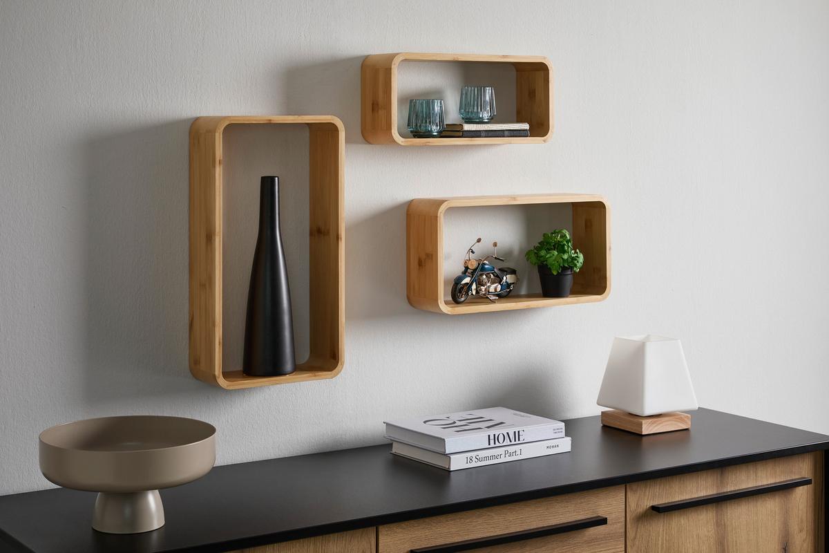 Boniie Set Zidnih Polica 3/1 - prirodne boje, Natur, prirodni materijali (44/40/36/40/40/61/24/20/61cm) - Based