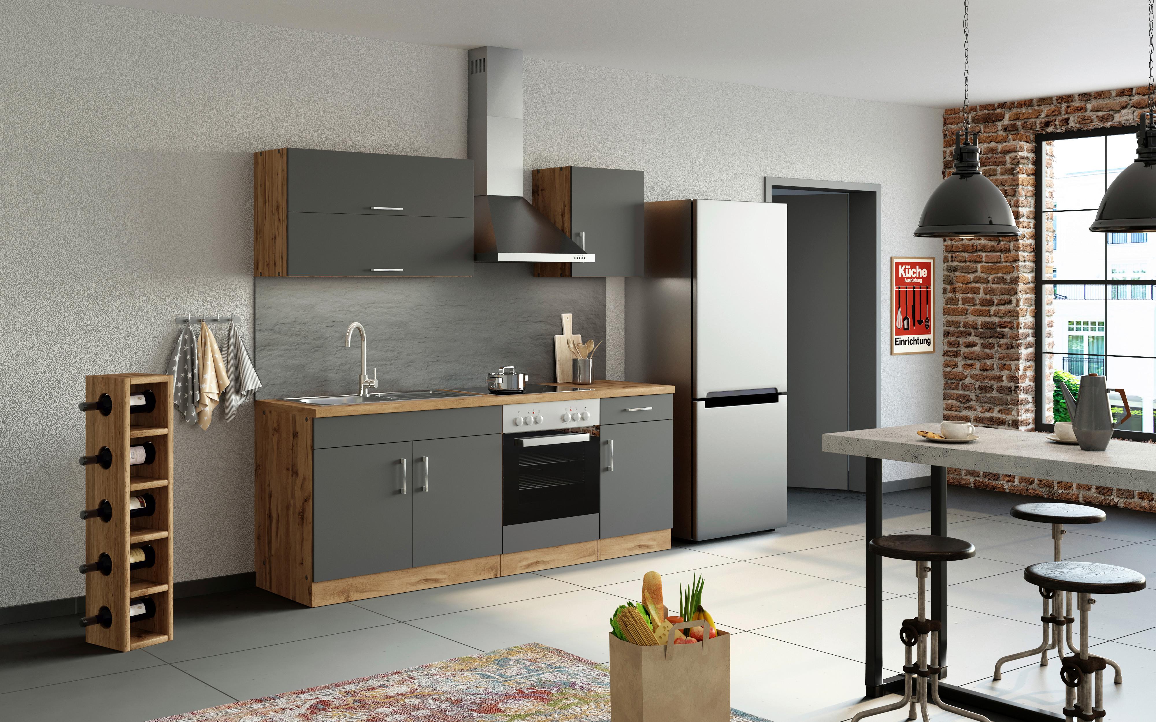 Küchenblock Sorrento ohne Geräte ca. 270 cm Anthrazit - Eichefarben/Anthrazit, MODERN, Holzwerkstoff (270cm) - Held